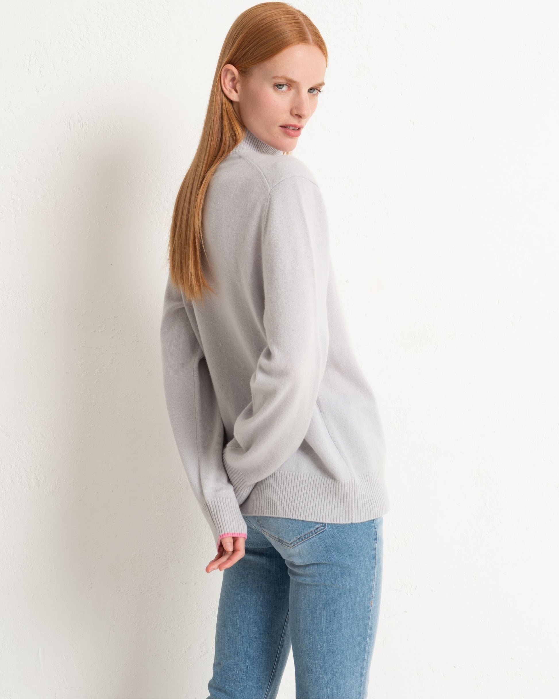 Cashmere 1/4 Zip Sweater Silver Grey