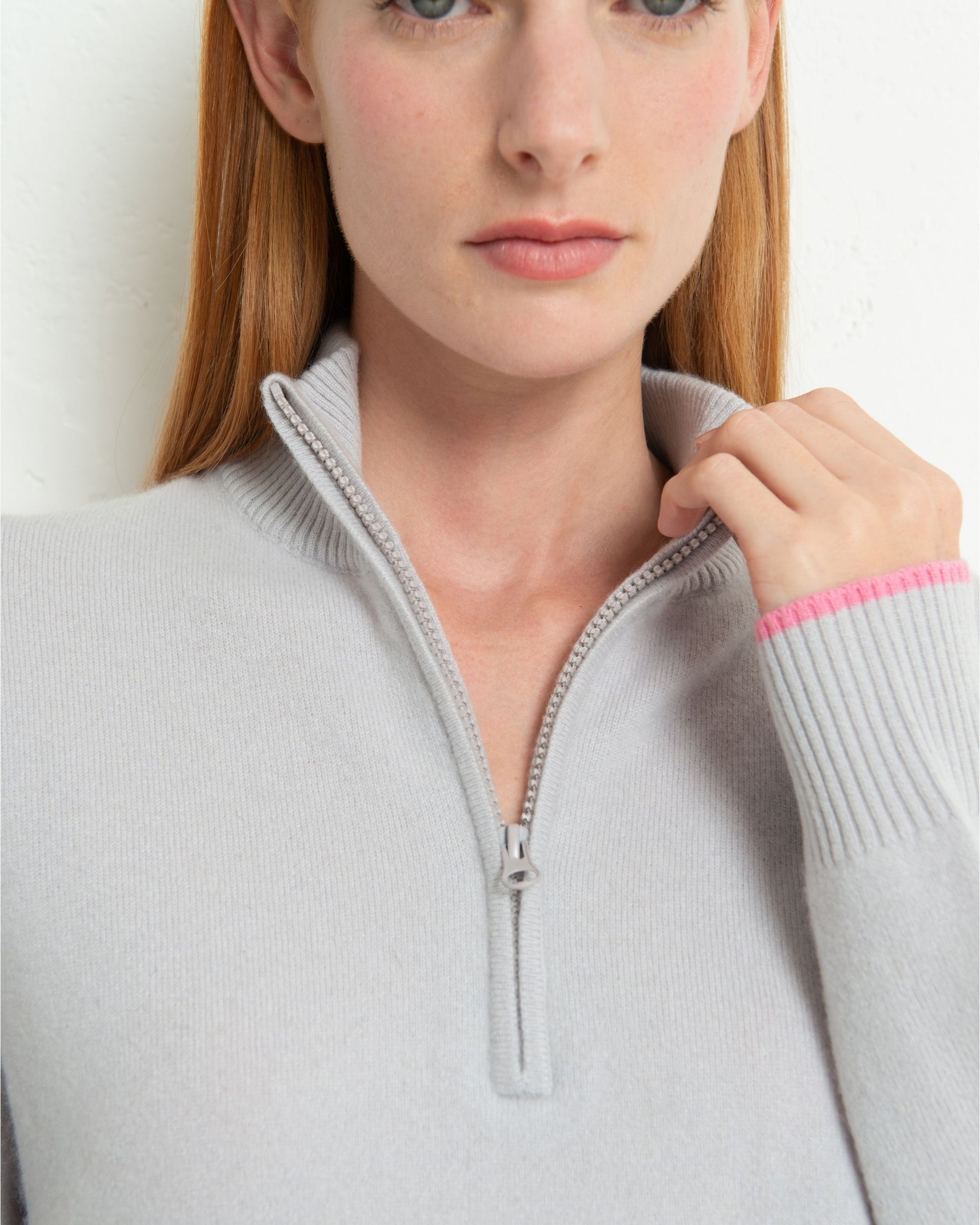 Cashmere 1/4 Zip Sweater Silver Grey