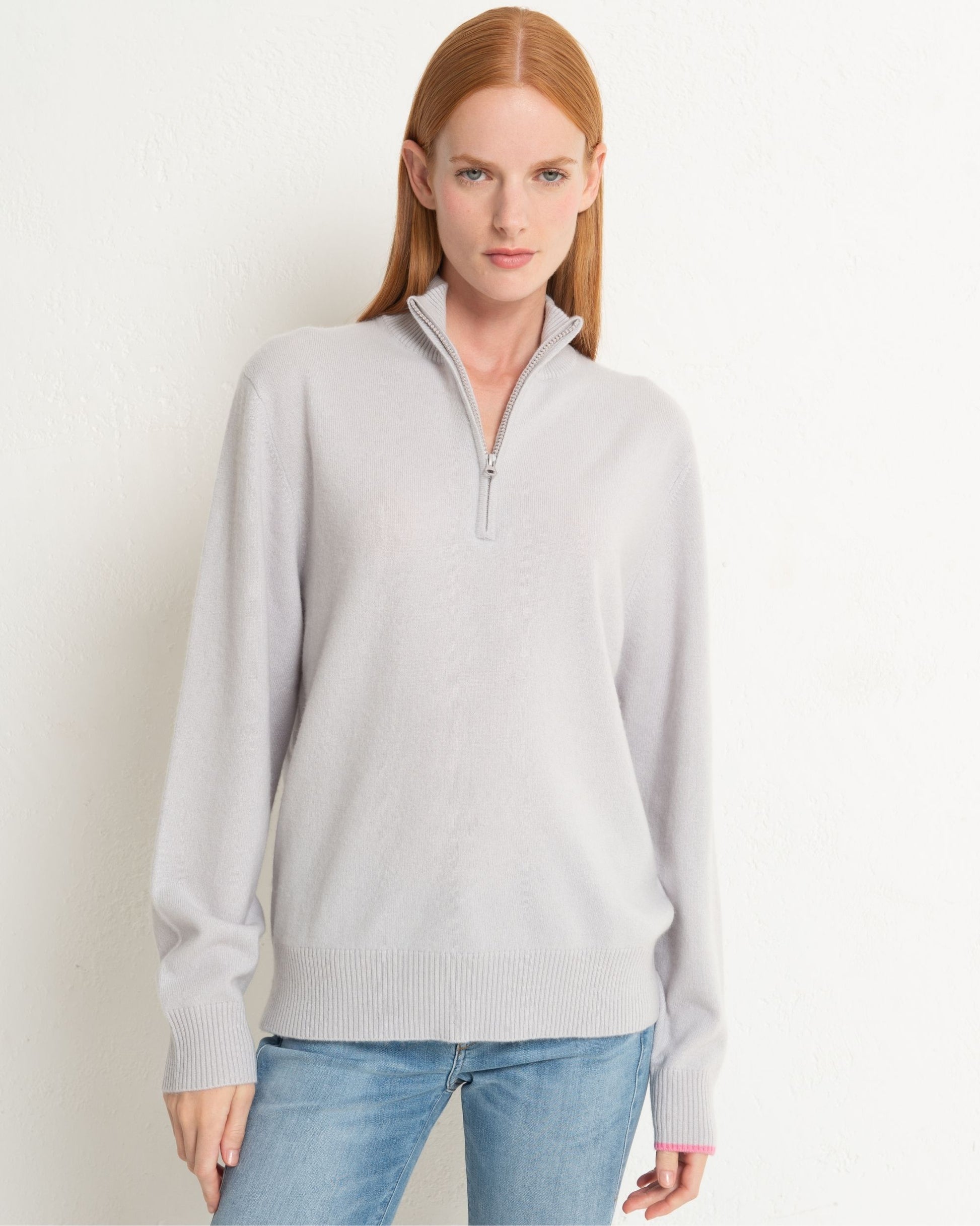 Cashmere 1/4 Zip Sweater Silver Grey