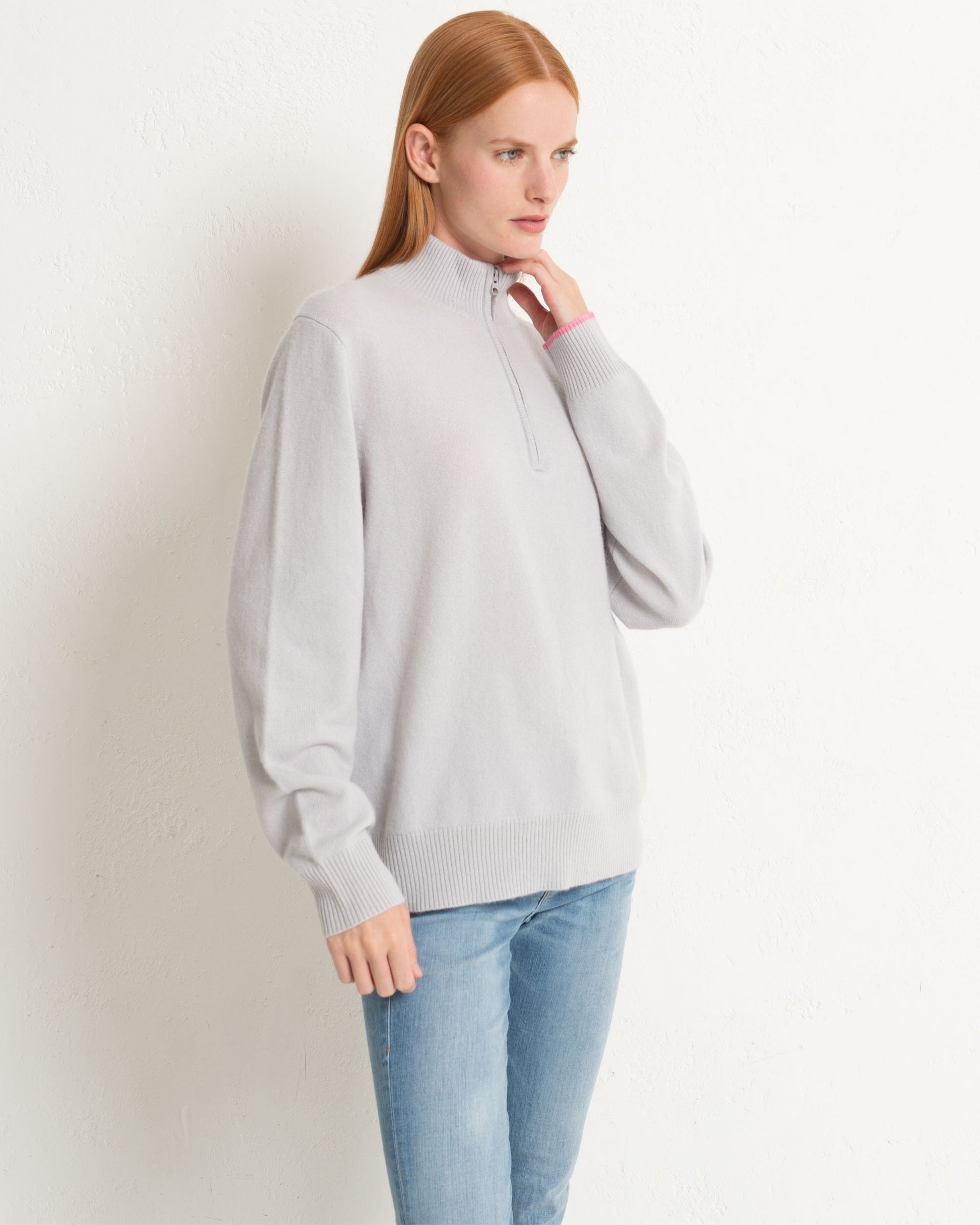 Cashmere 1/4 Zip Sweater Silver Grey