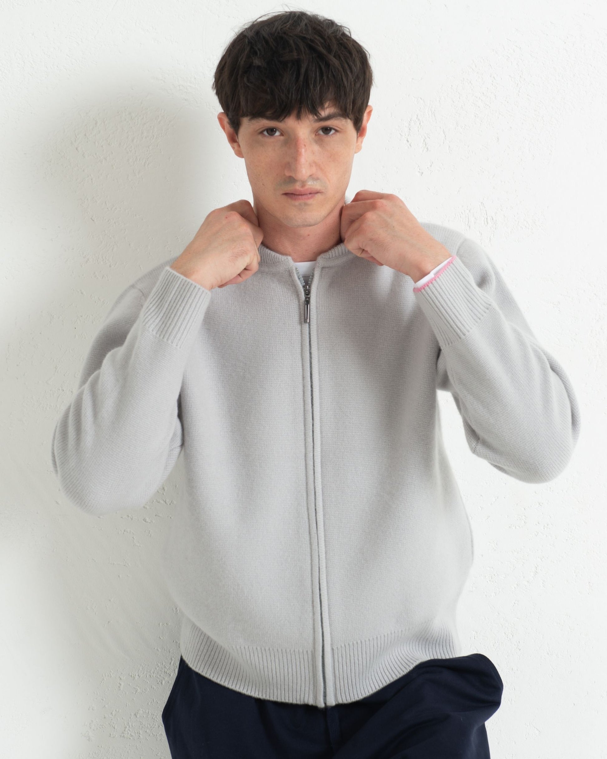 Cashmere Bomber Jacket Silver Grey
