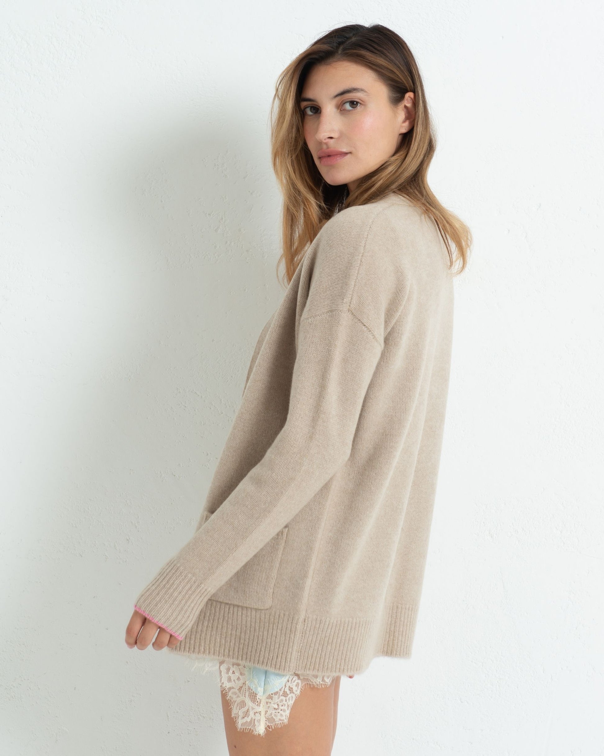 Cashmere Boyfriend Cardigan Sand