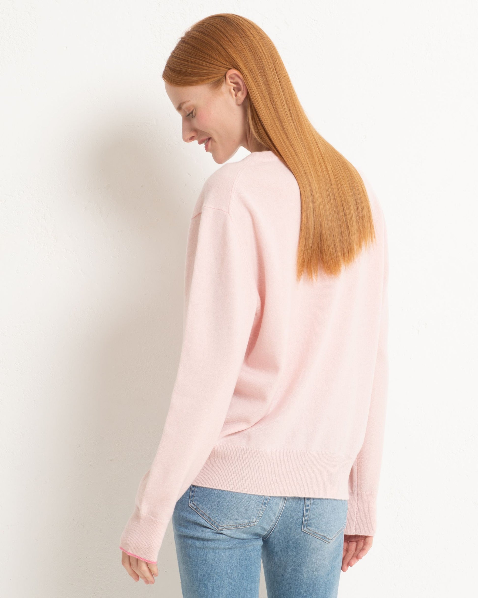 Cashmere Boyfriend Crew Sweater Blush Pink