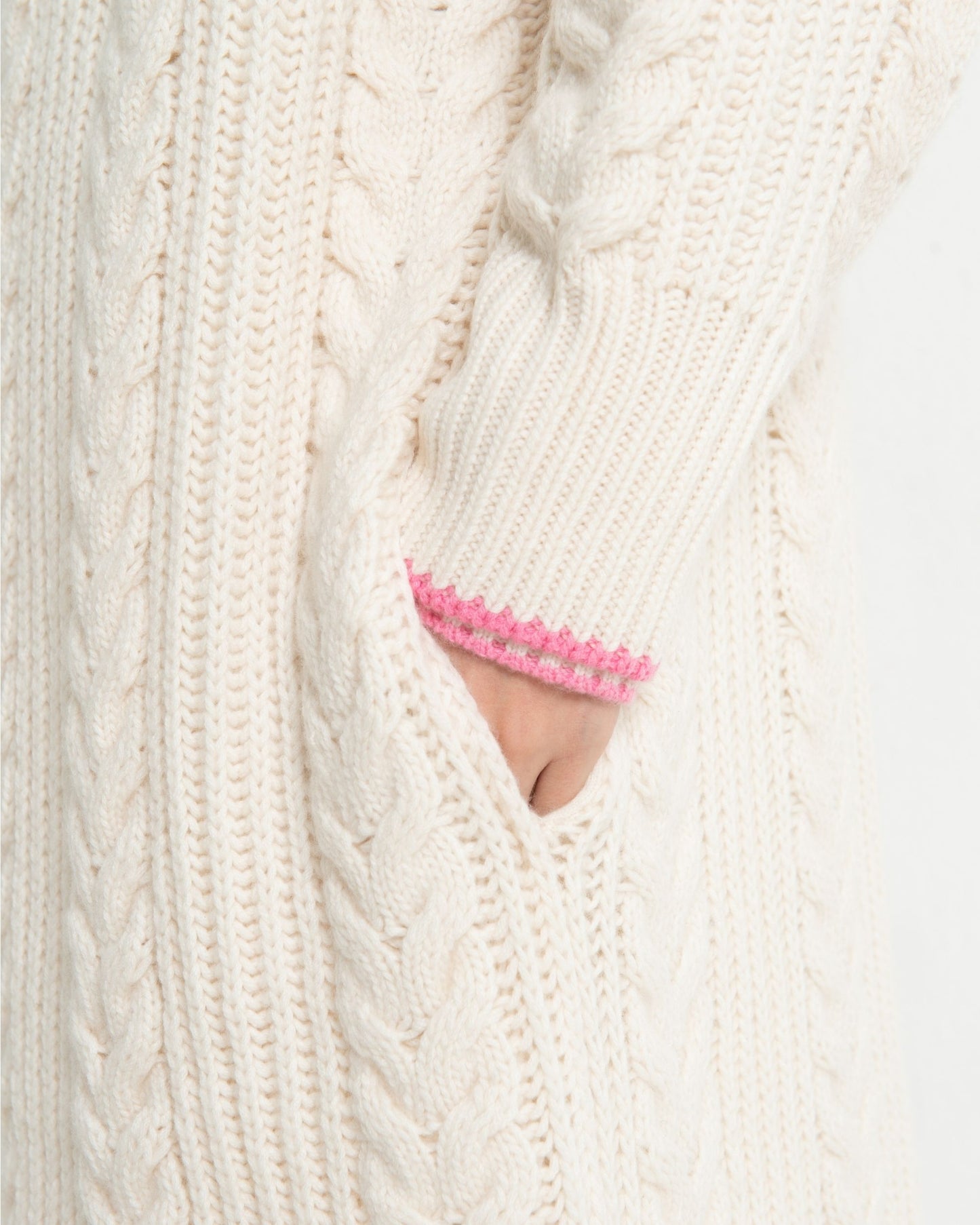 Cashmere Cable Cardigan Coat Chalk White