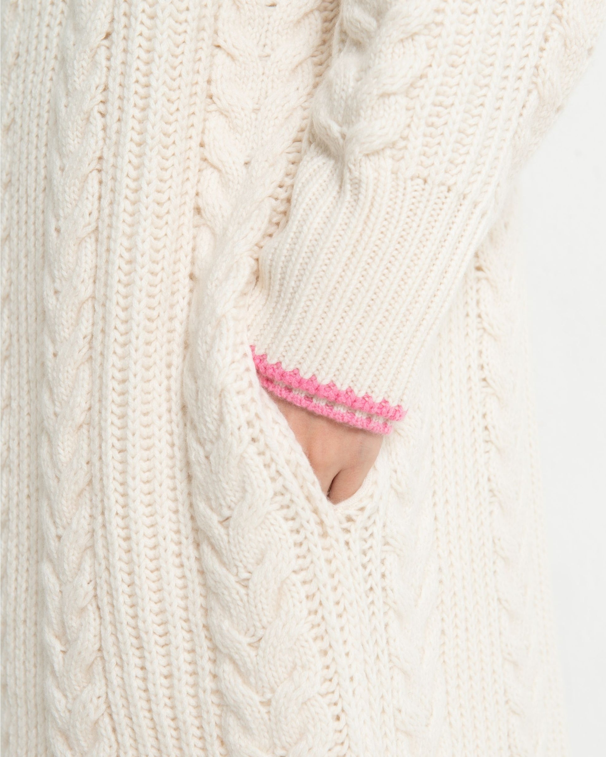 Cashmere Cable Cardigan Coat Chalk White