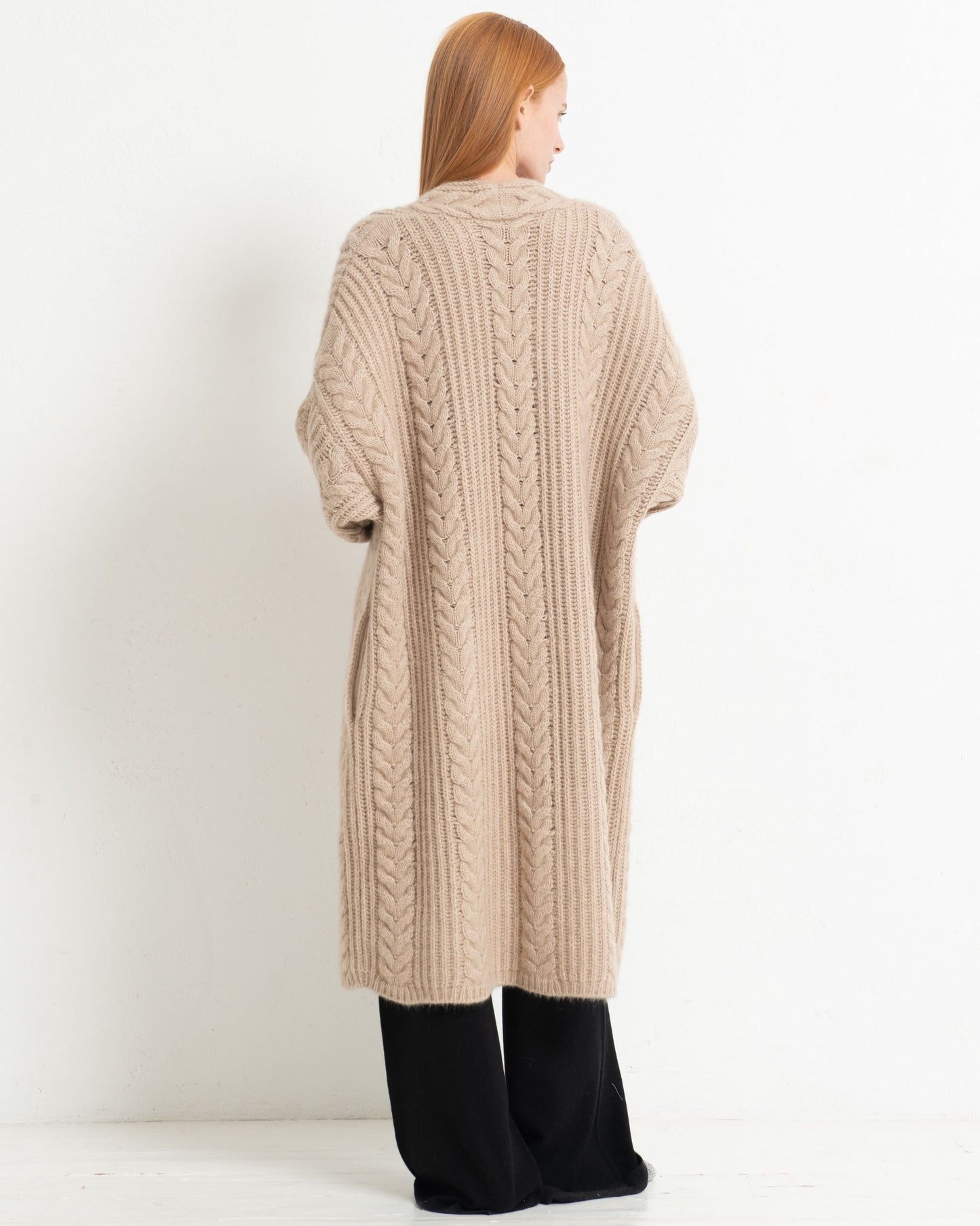 Cashmere Cable Cardigan Coat Sand