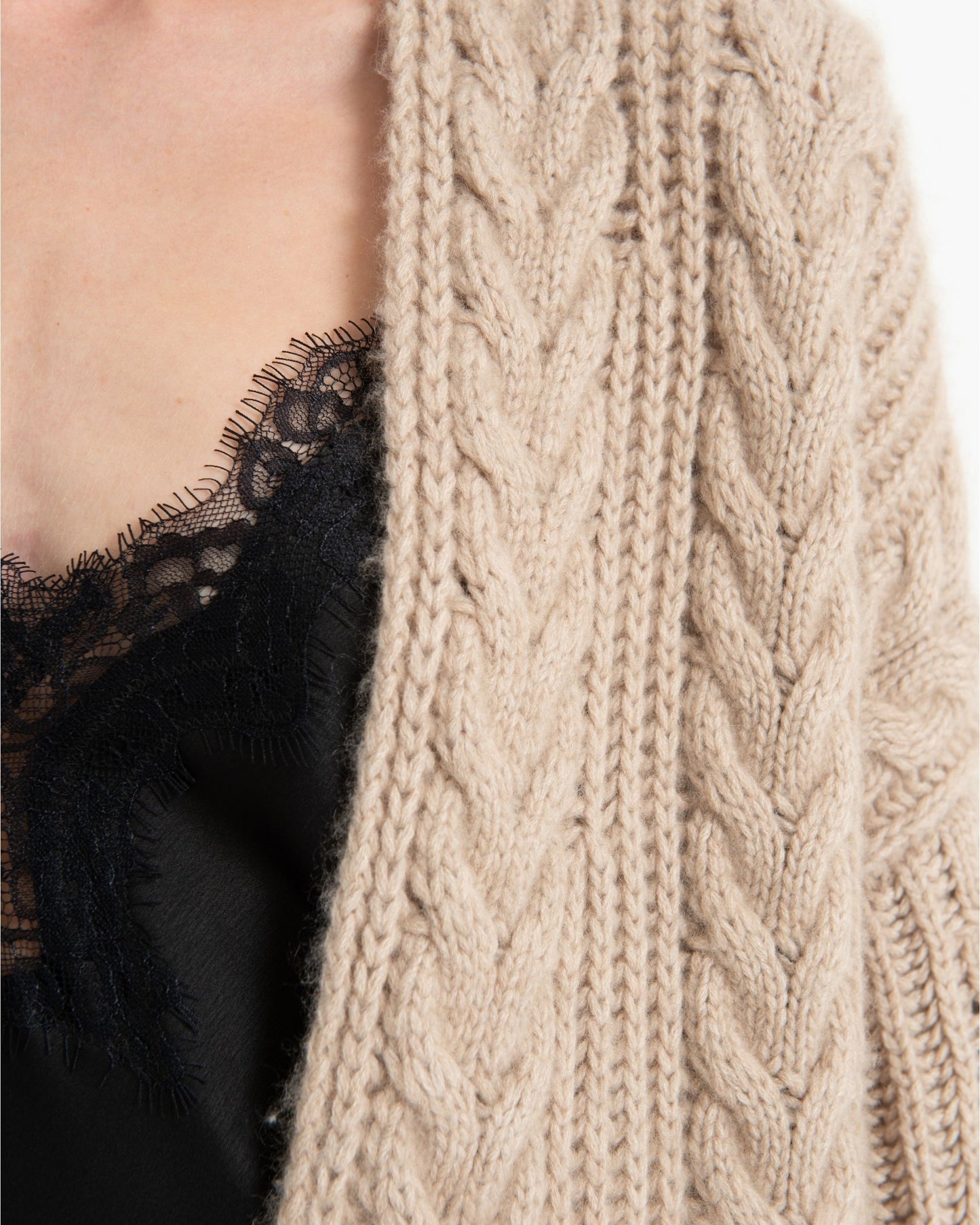 Cashmere Cable Cardigan Coat Sand