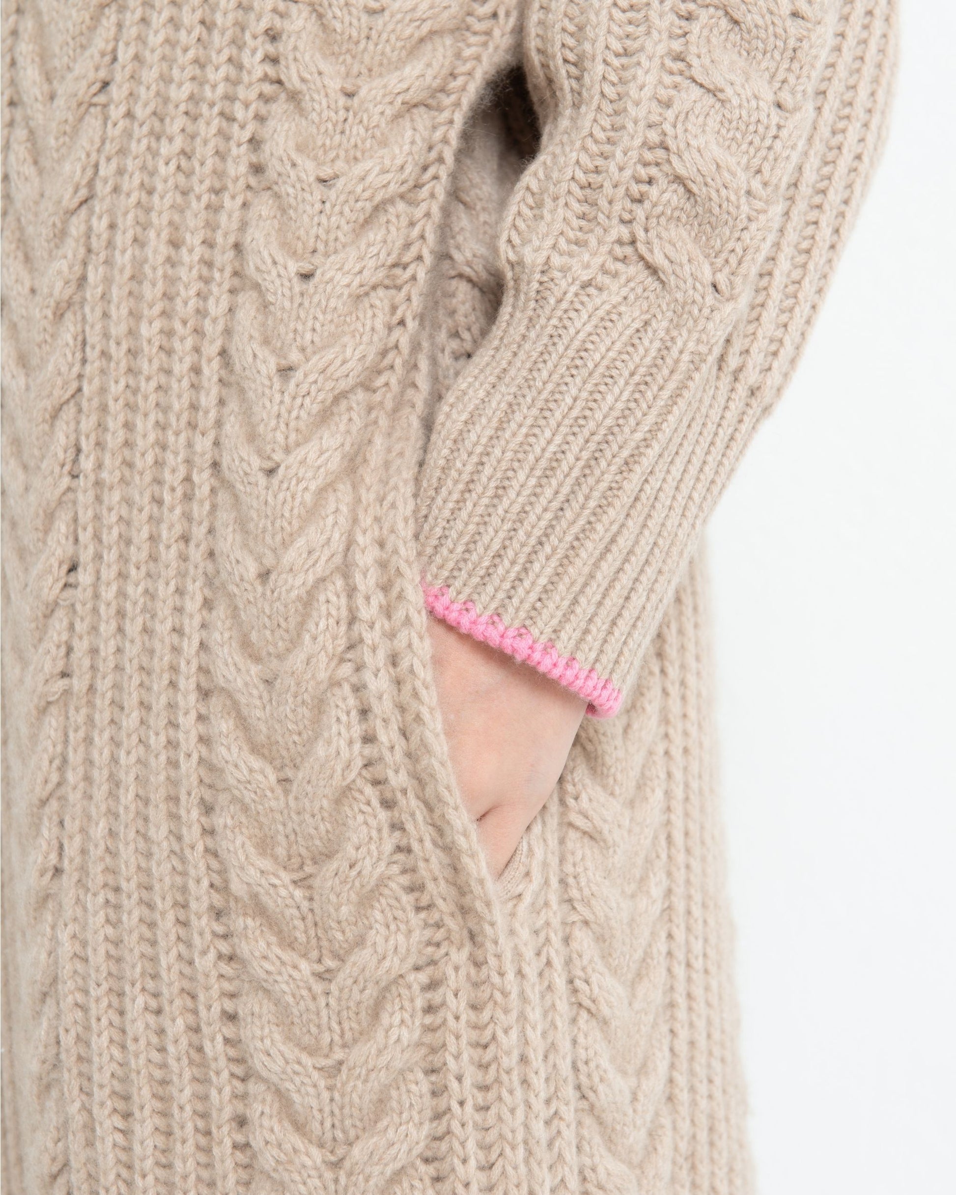 Cashmere Cable Cardigan Coat Sand