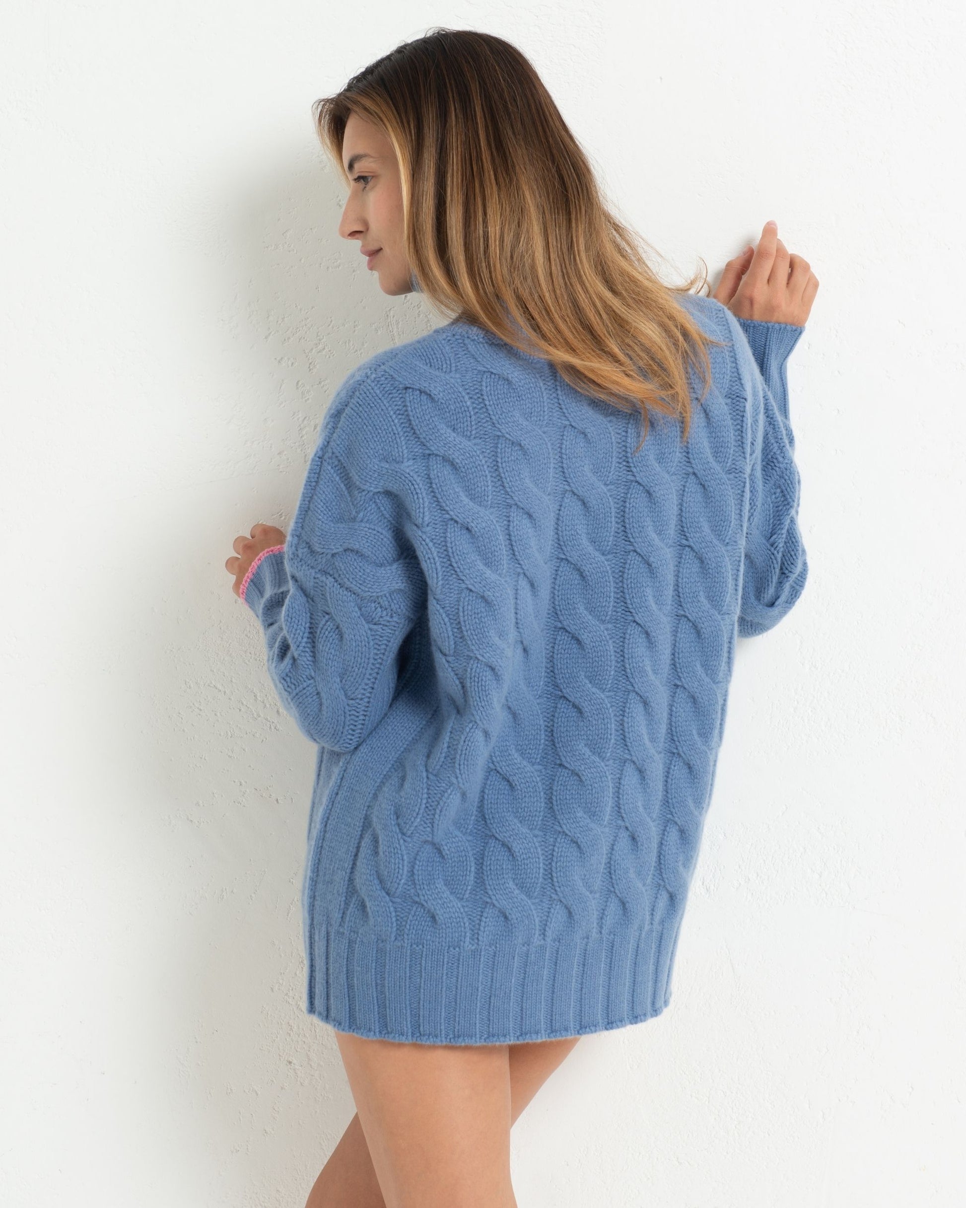 Cashmere Cable Sweater Cornflower Blue