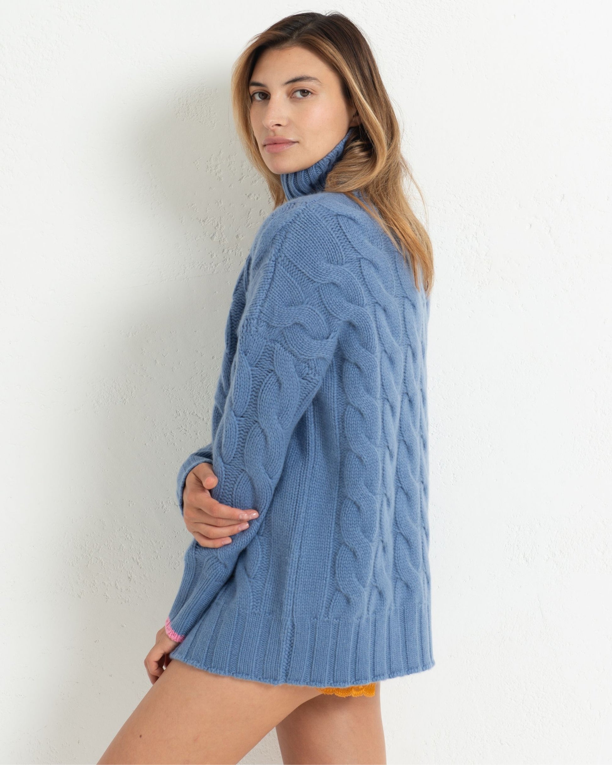 Cashmere Cable Sweater Cornflower Blue