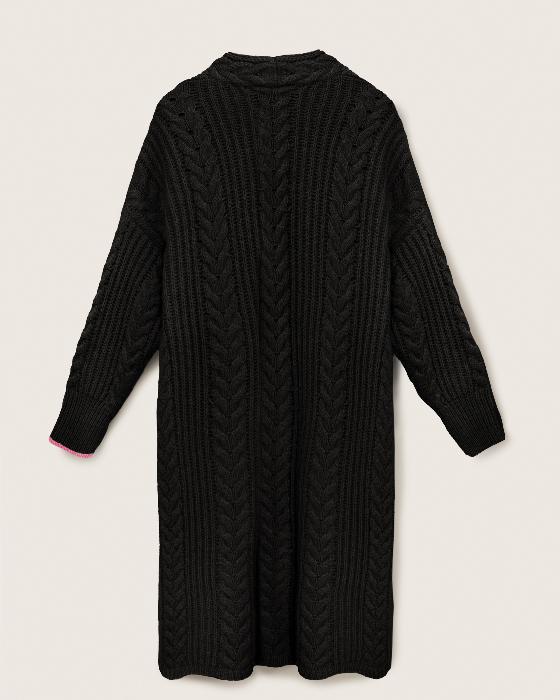 Cashmere Cable Cardigan Coat Jet Black