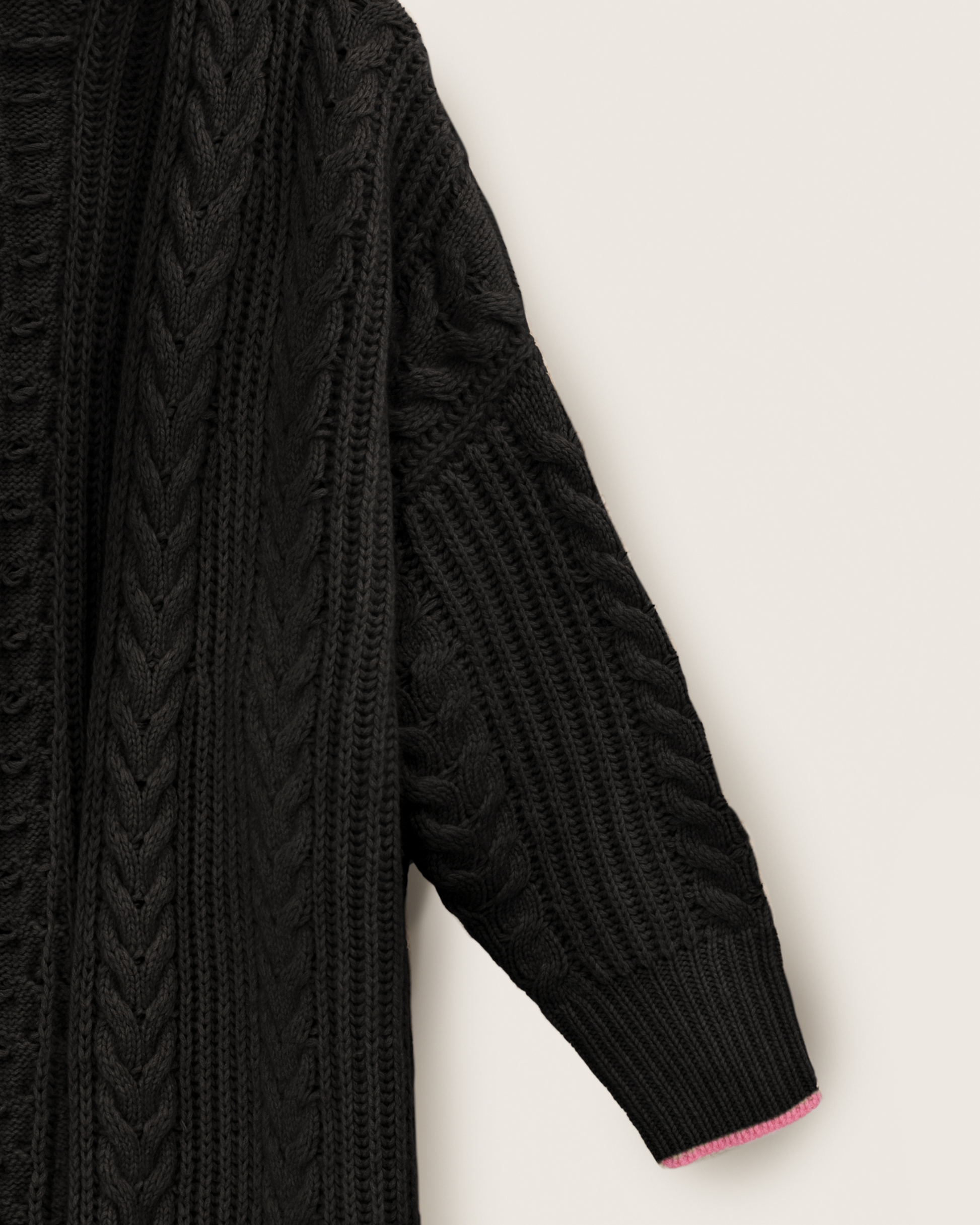 Cashmere Cable Cardigan Coat Jet Black