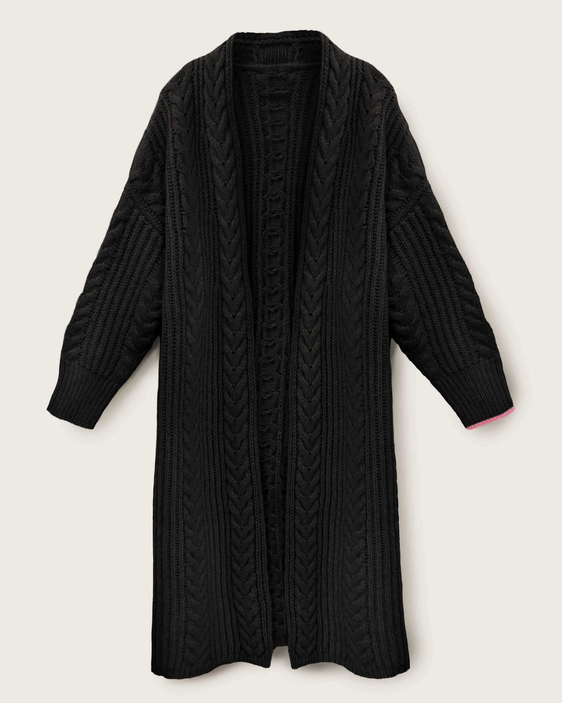 Cashmere Cable Cardigan Coat Jet Black