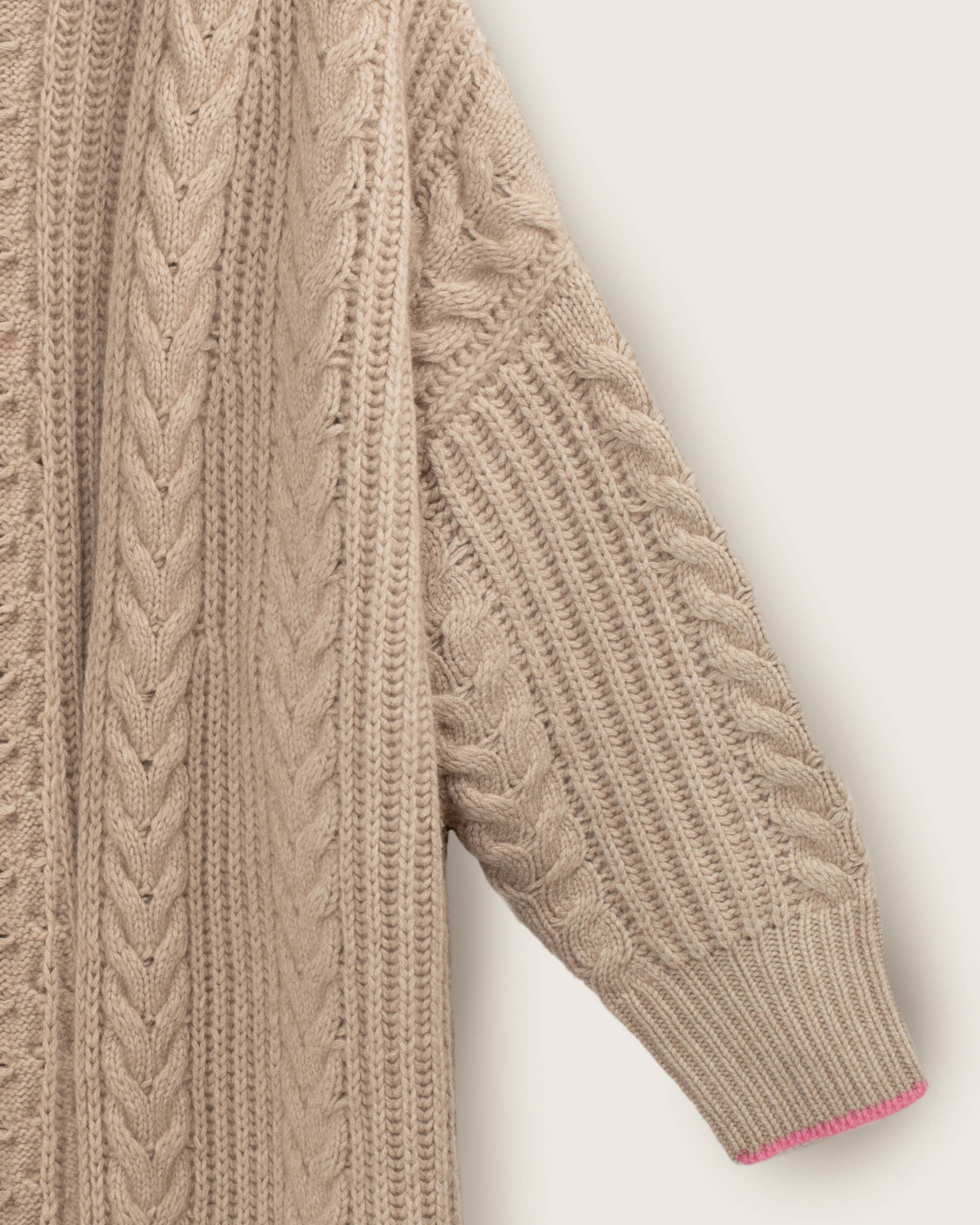 Cashmere Cable Cardigan Coat Sand