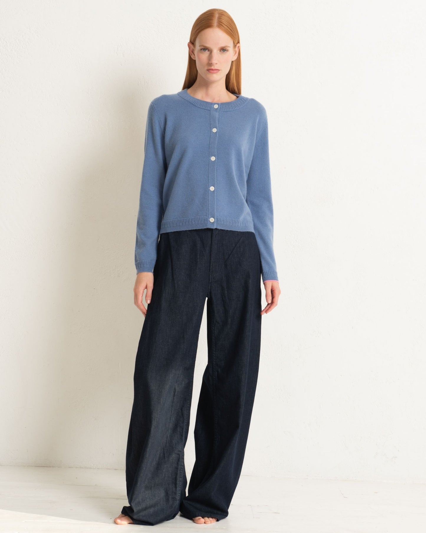 Cashmere Classic Crew Cardigan Cornflower Blue