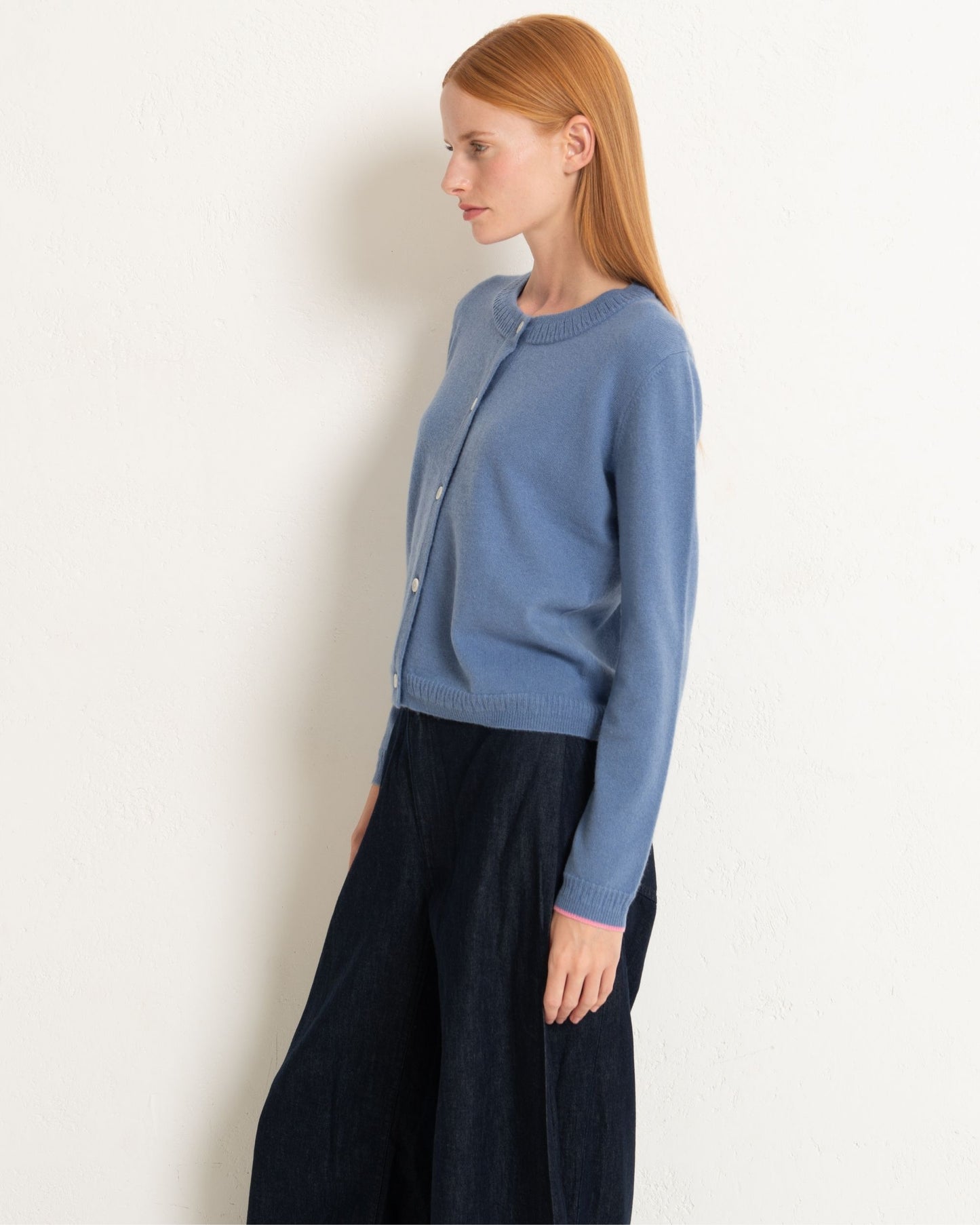 Cashmere Classic Crew Cardigan Cornflower Blue