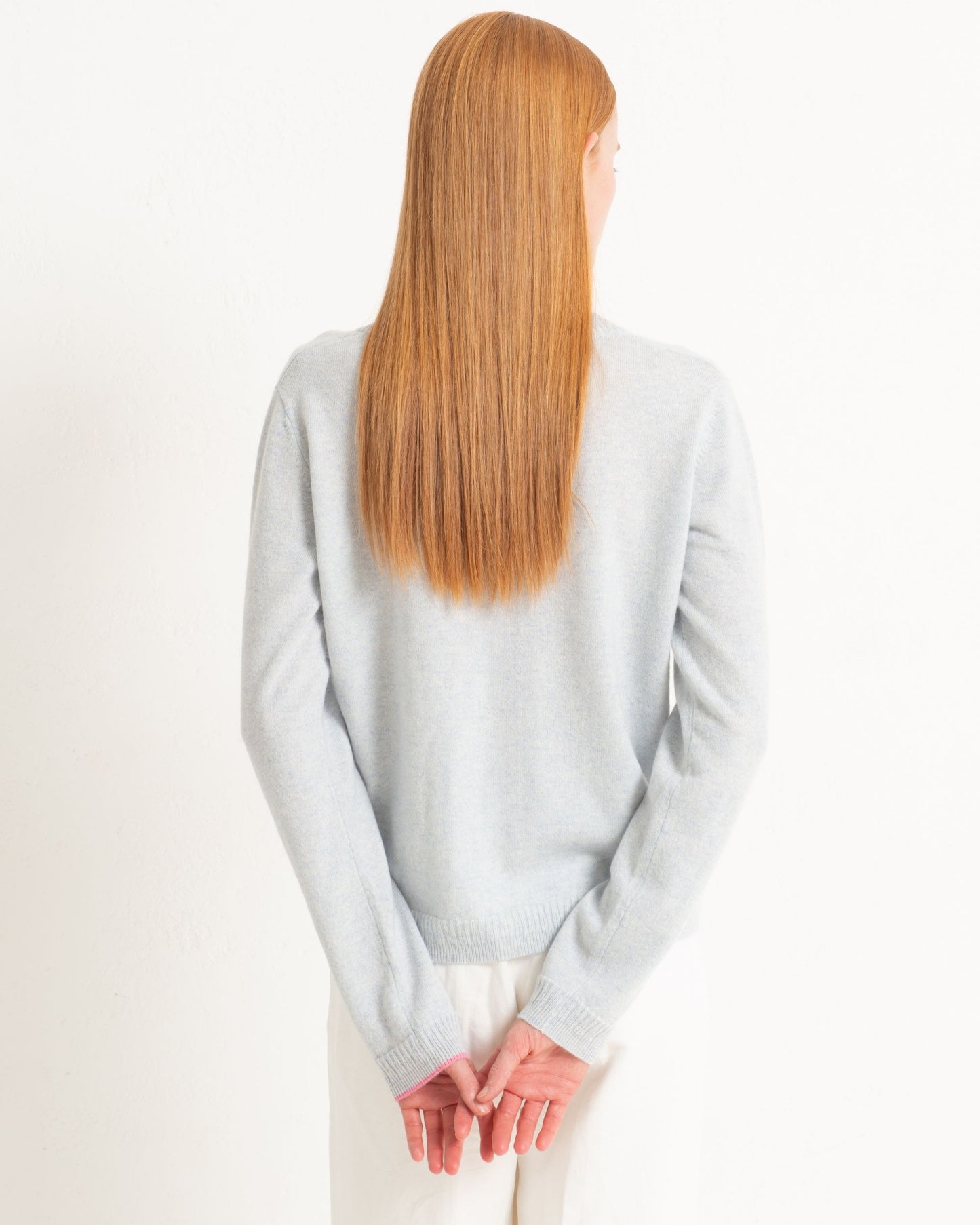 Cashmere Classic Crew Cardigan Silver Grey
