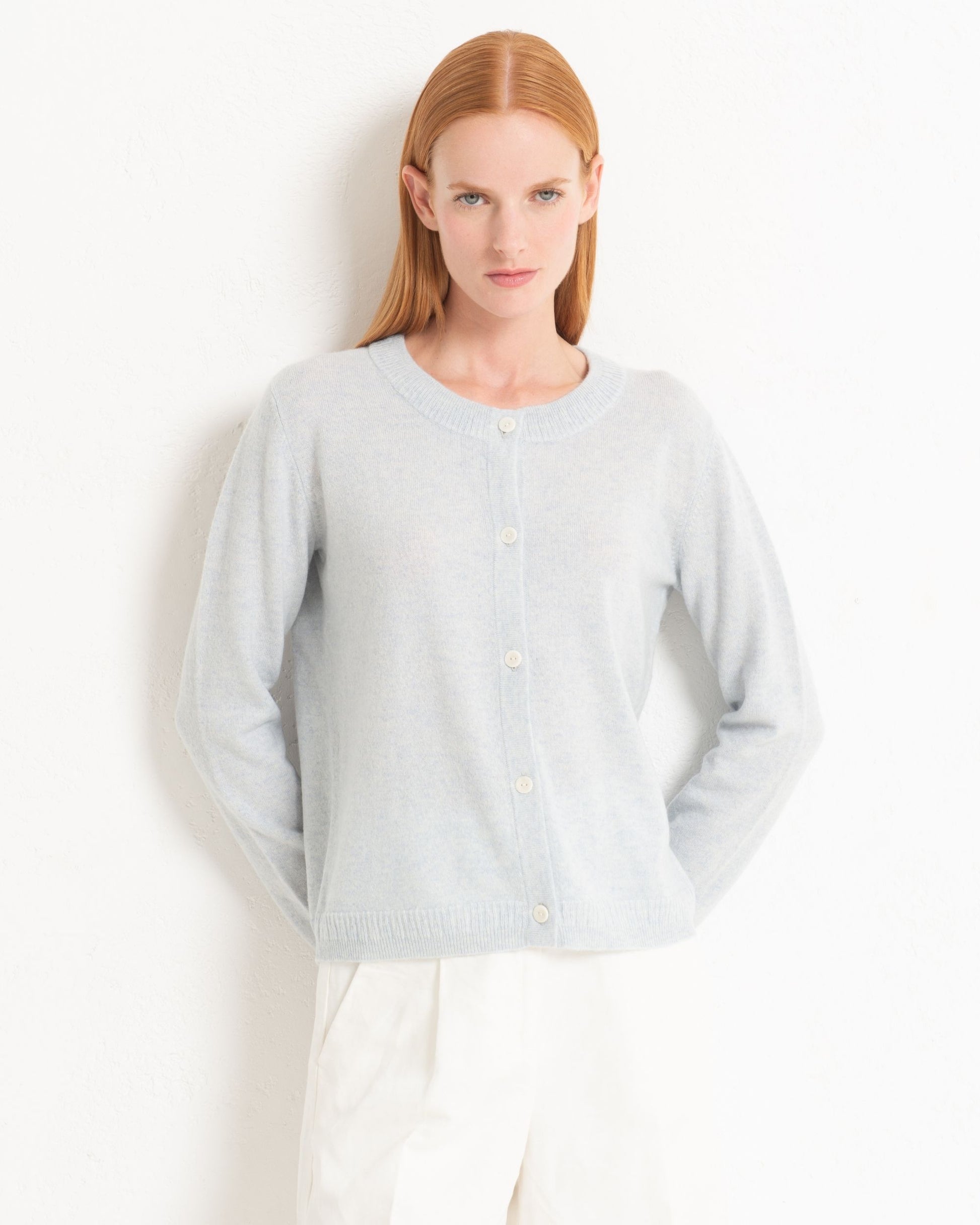 Cashmere Classic Crew Cardigan Silver Grey
