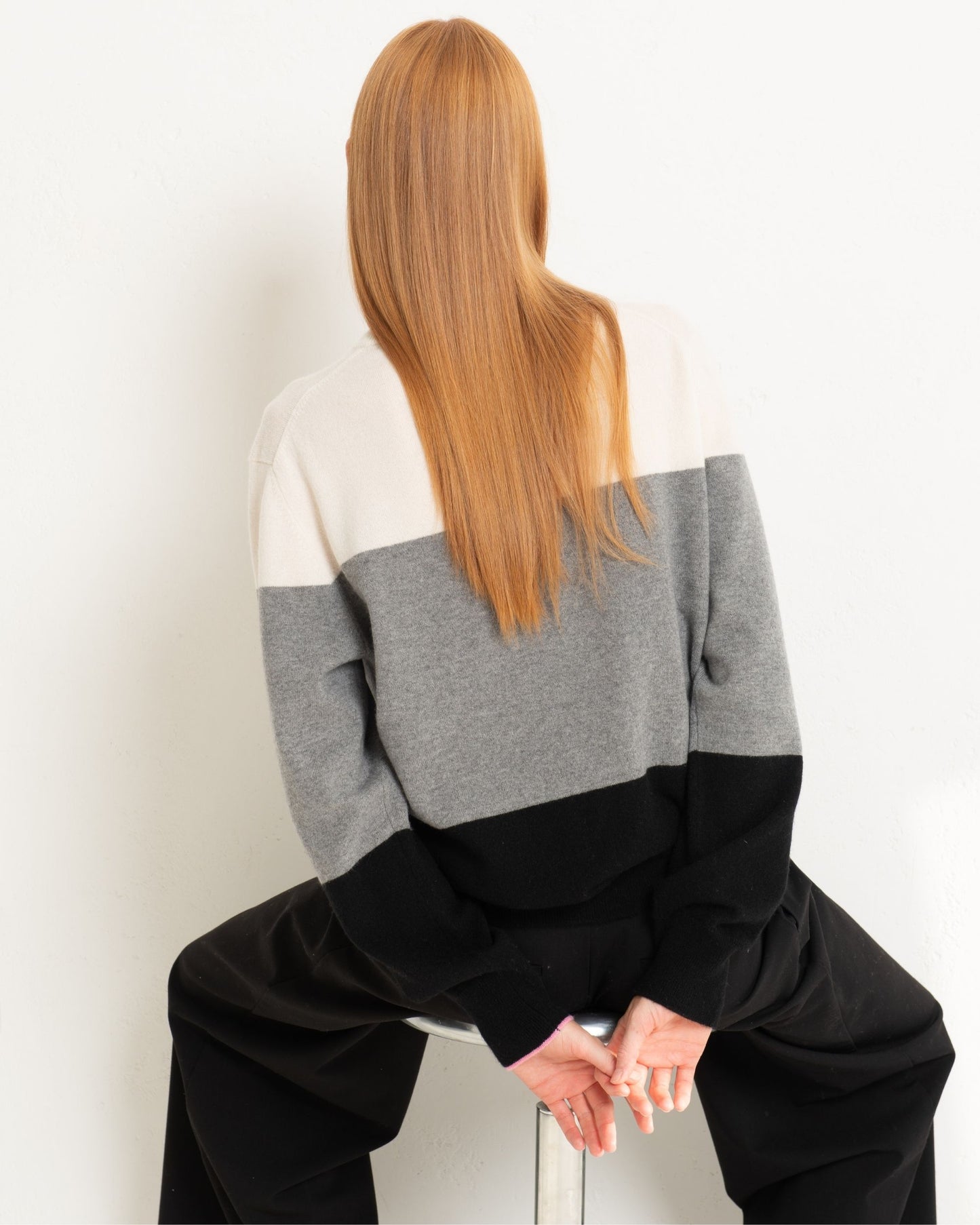 Cashmere Boyfriend Crew Sweater Colour Block