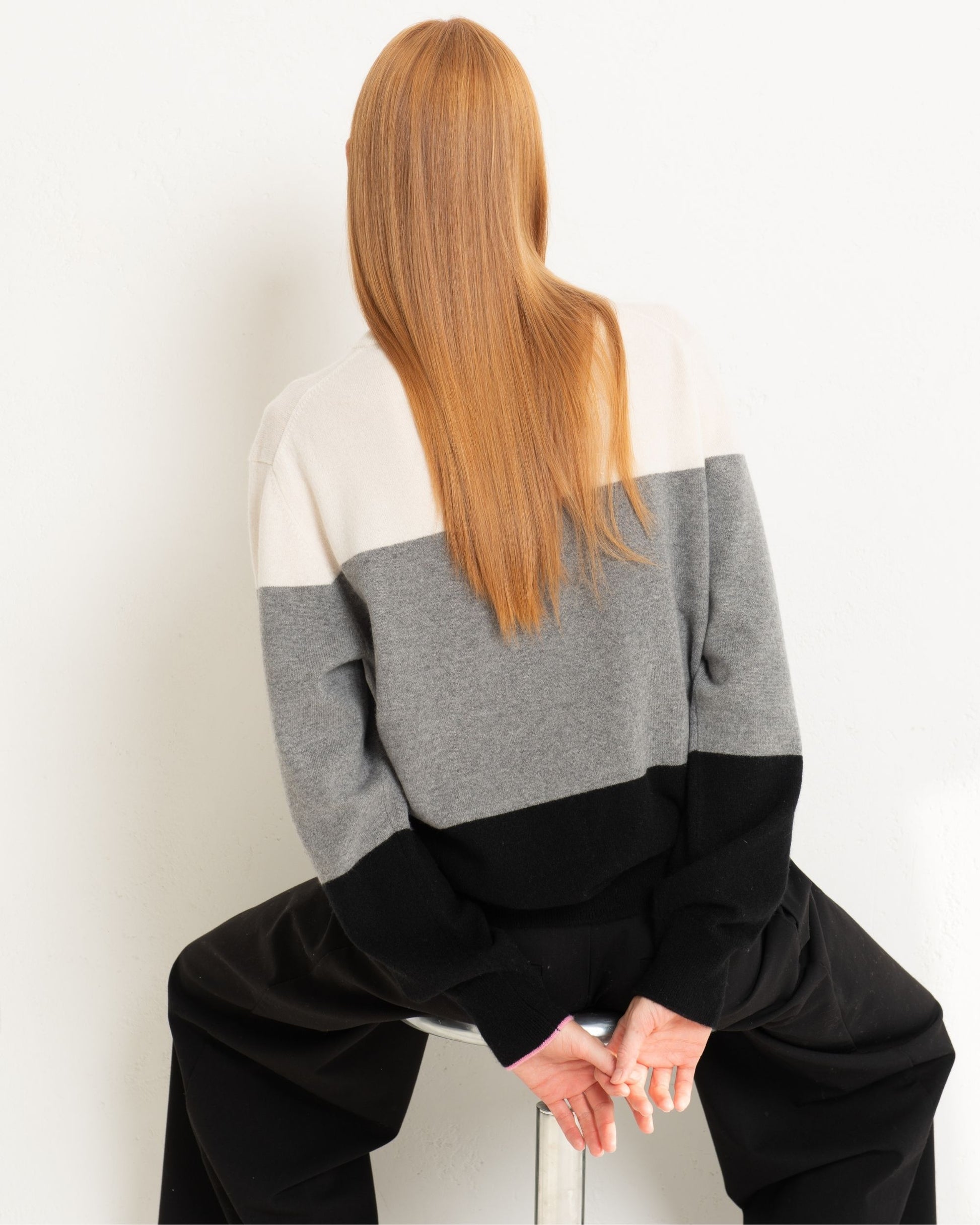 Cashmere Boyfriend Crew Sweater Colour Block