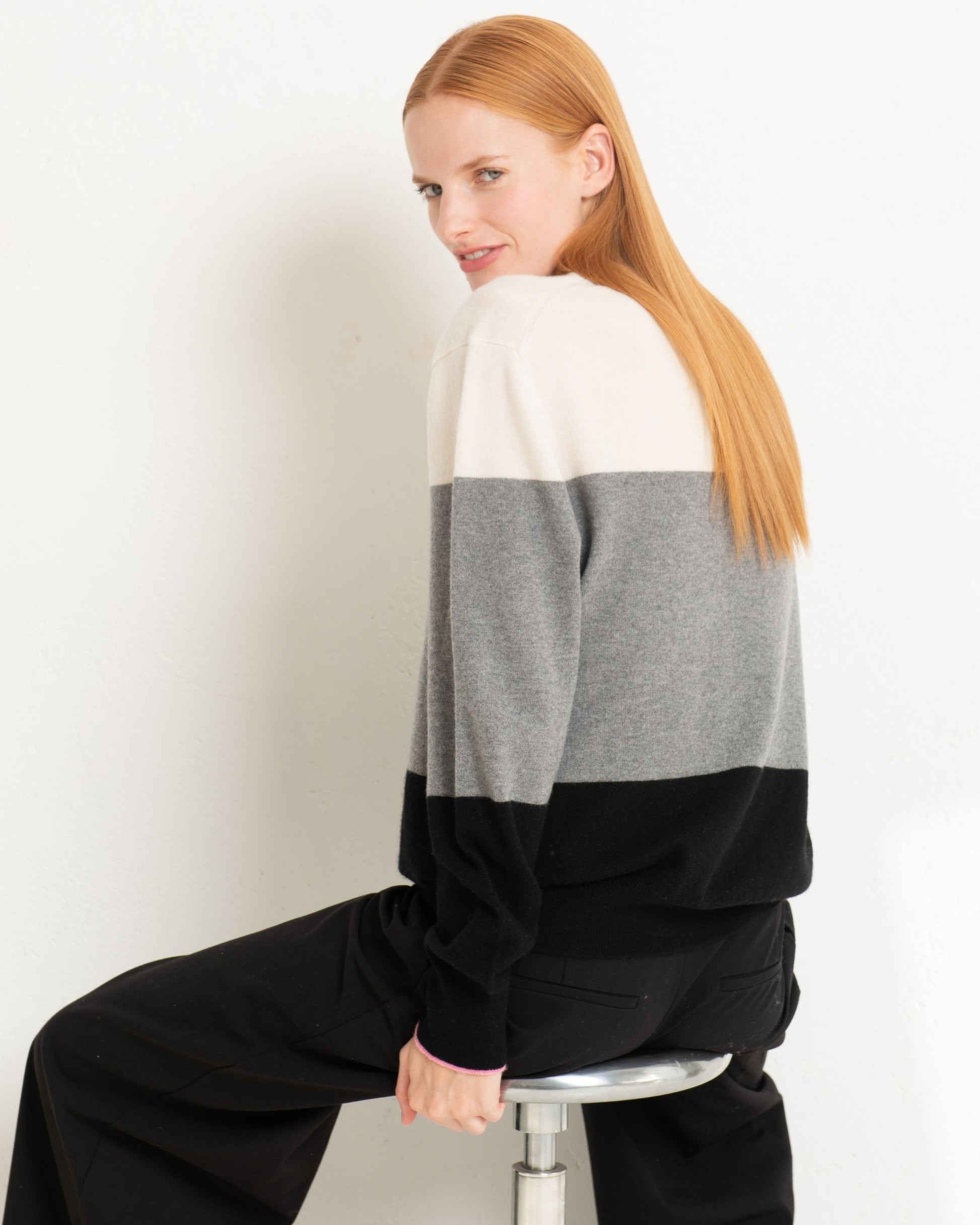 Cashmere Boyfriend Crew Sweater Colour Block