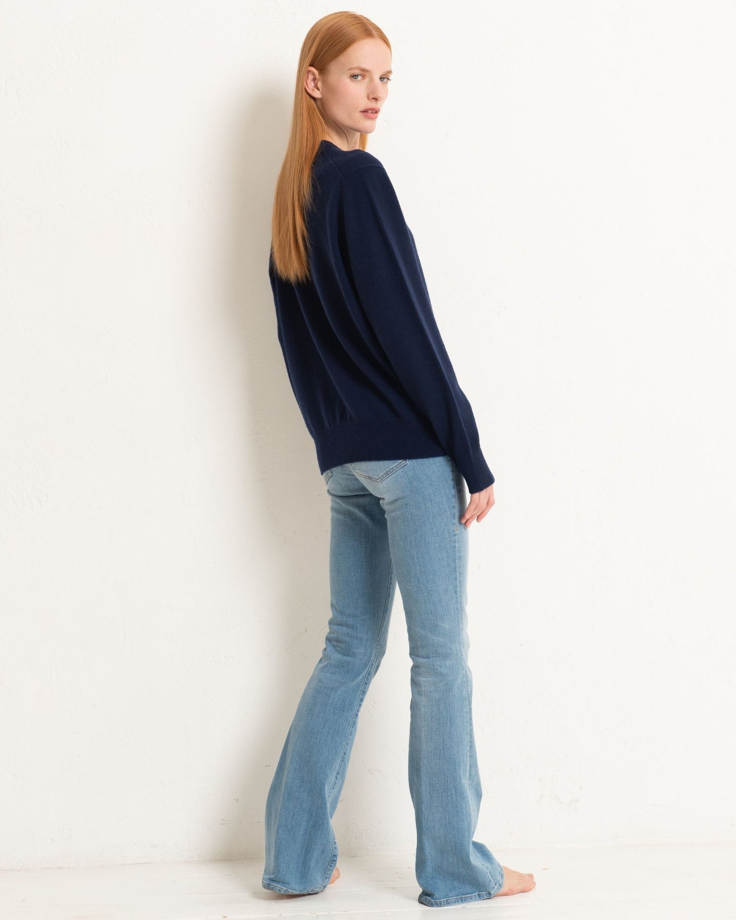 Cashmere Boyfriend Crew Sweater Midnight Blue