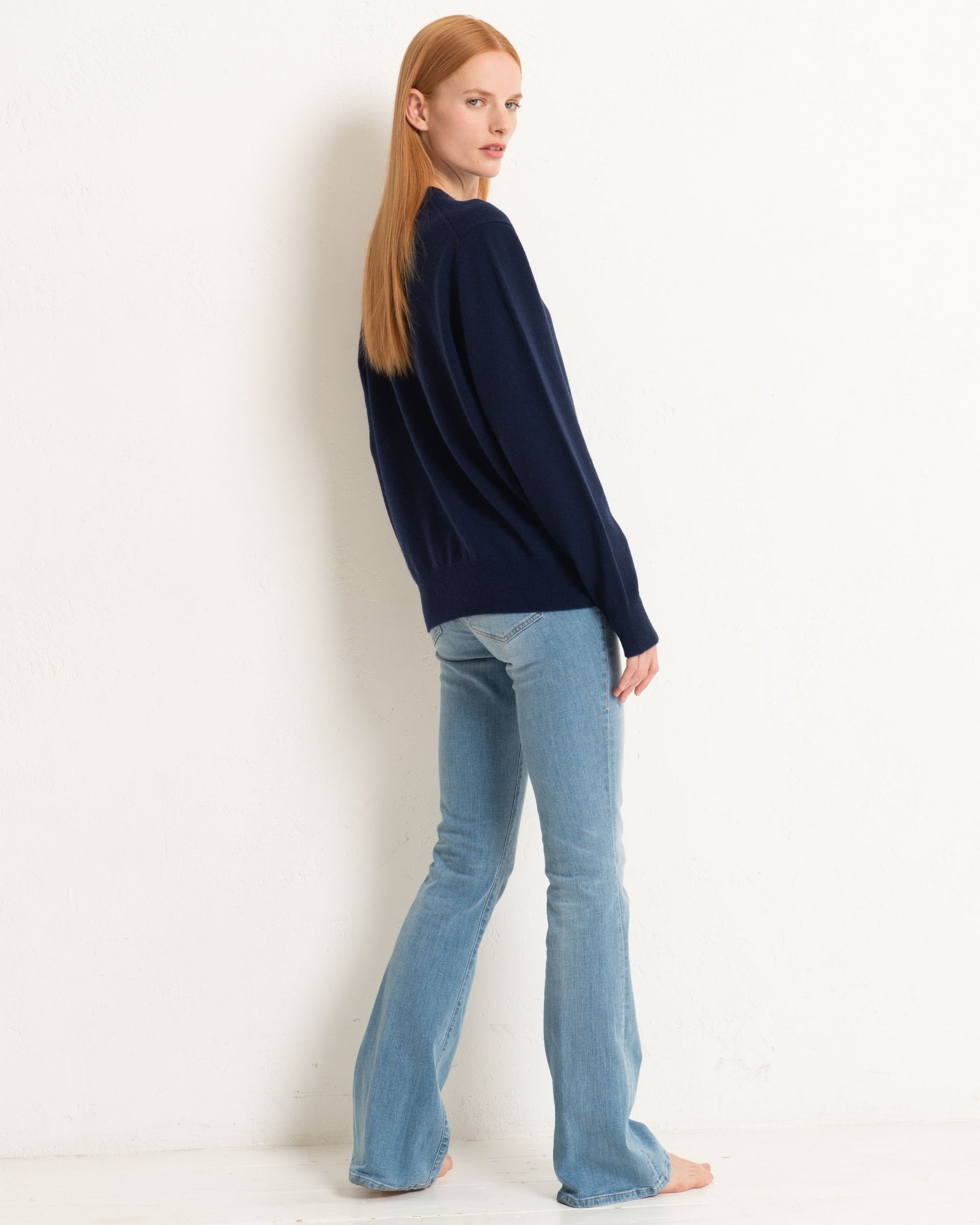 Cashmere Boyfriend Crew Sweater Midnight Blue