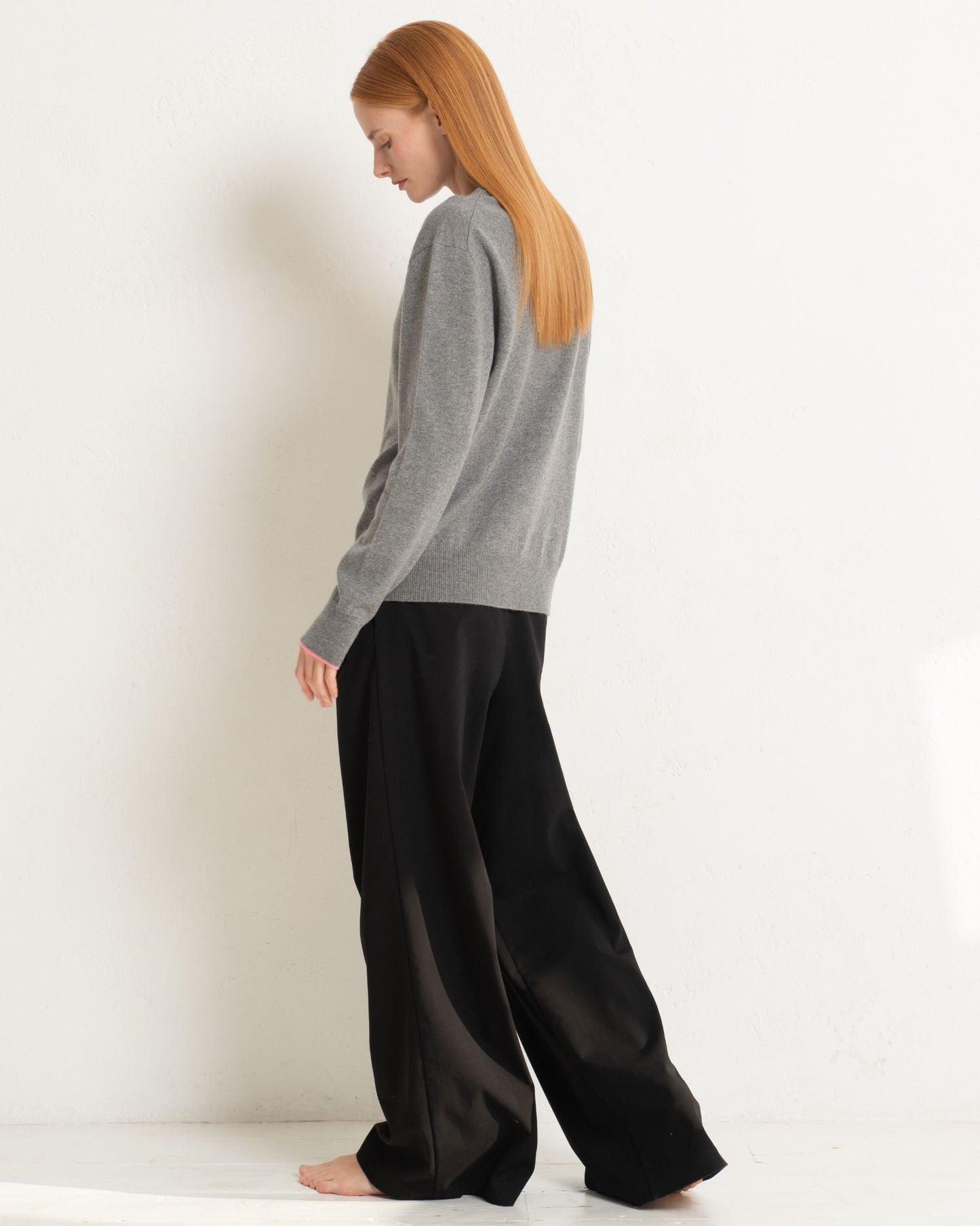 Cashmere Boyfriend Crew Sweater Slate Grey