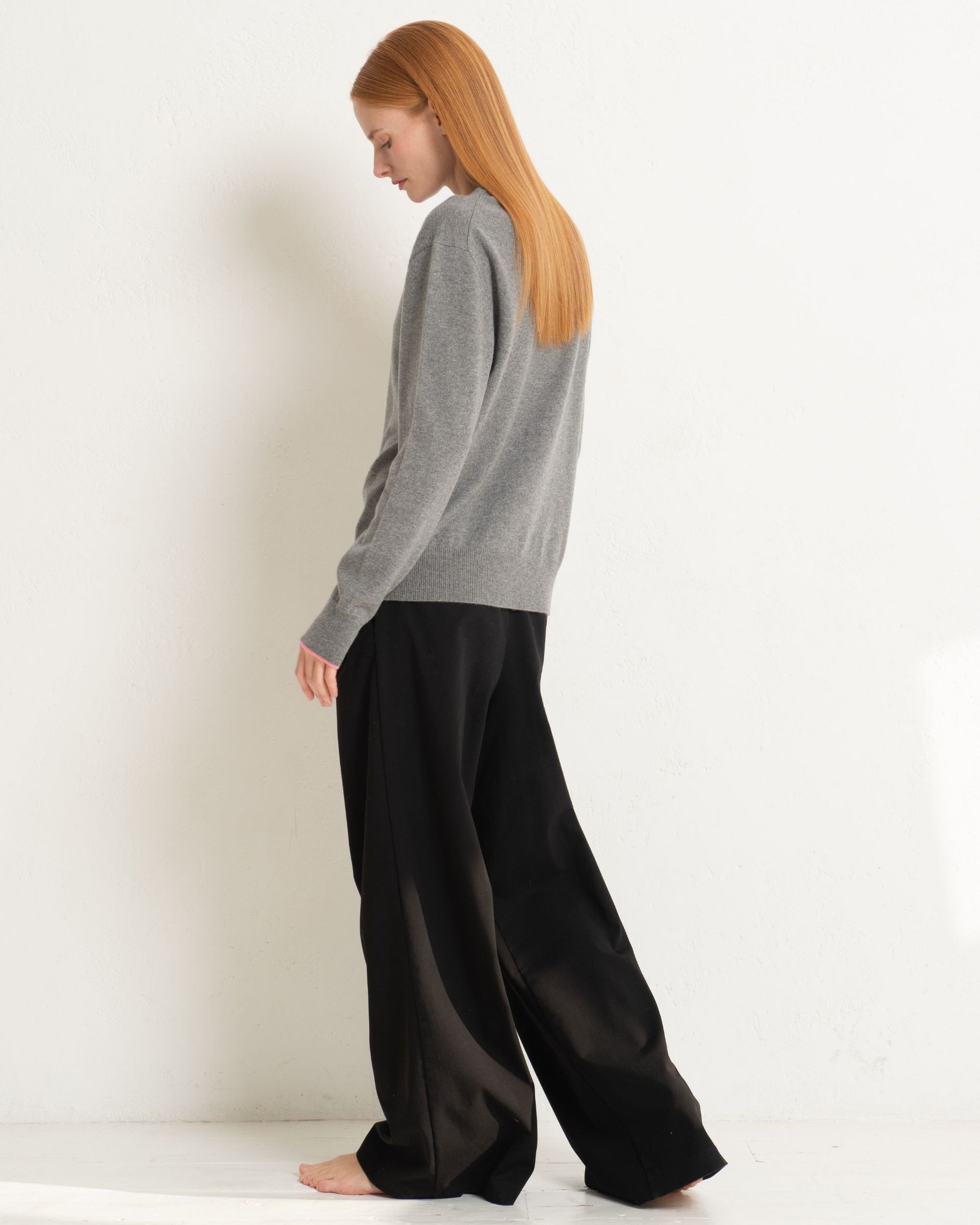 Cashmere Boyfriend Crew Sweater Slate Grey