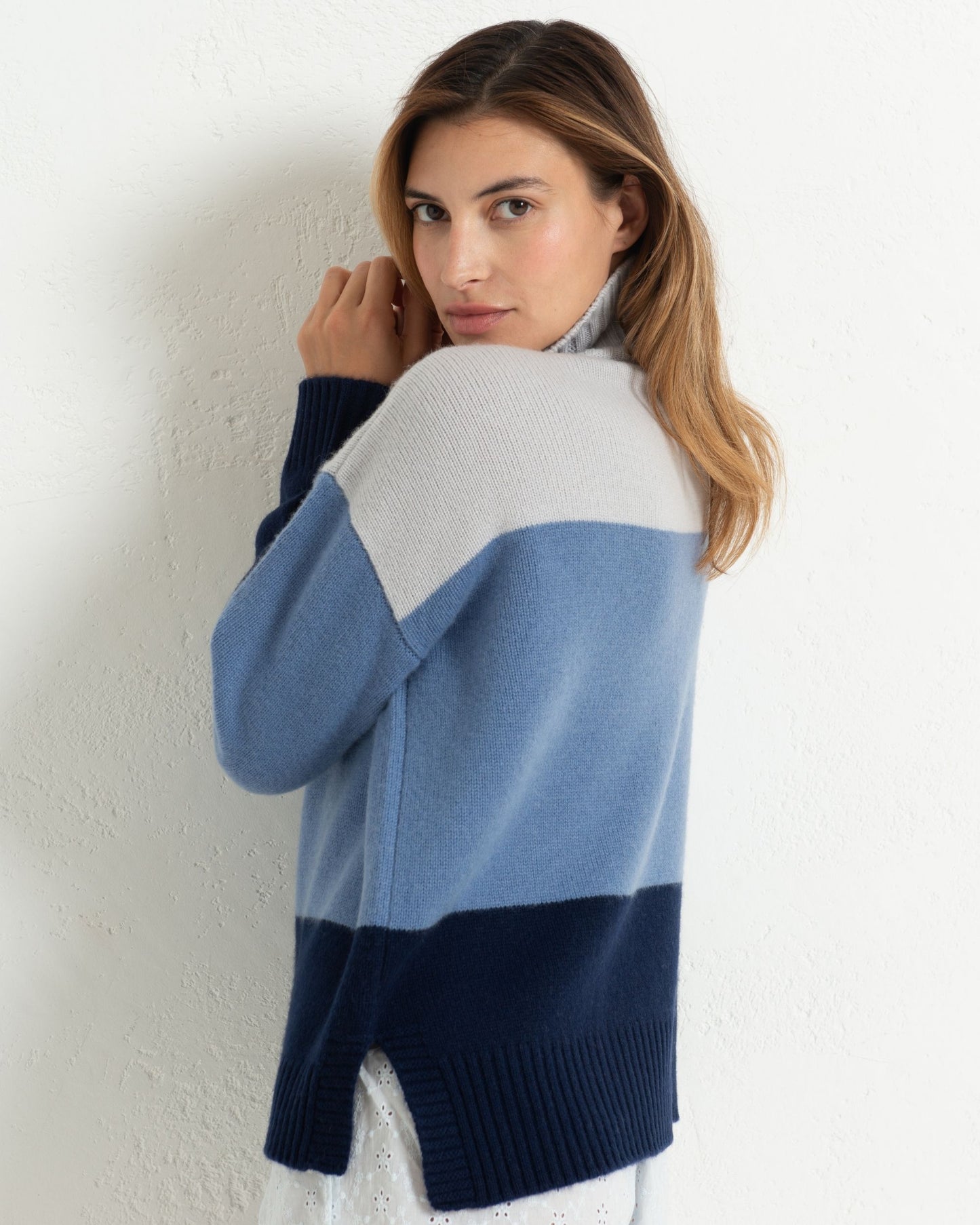 Cashmere Funnel Sweater Colour Block