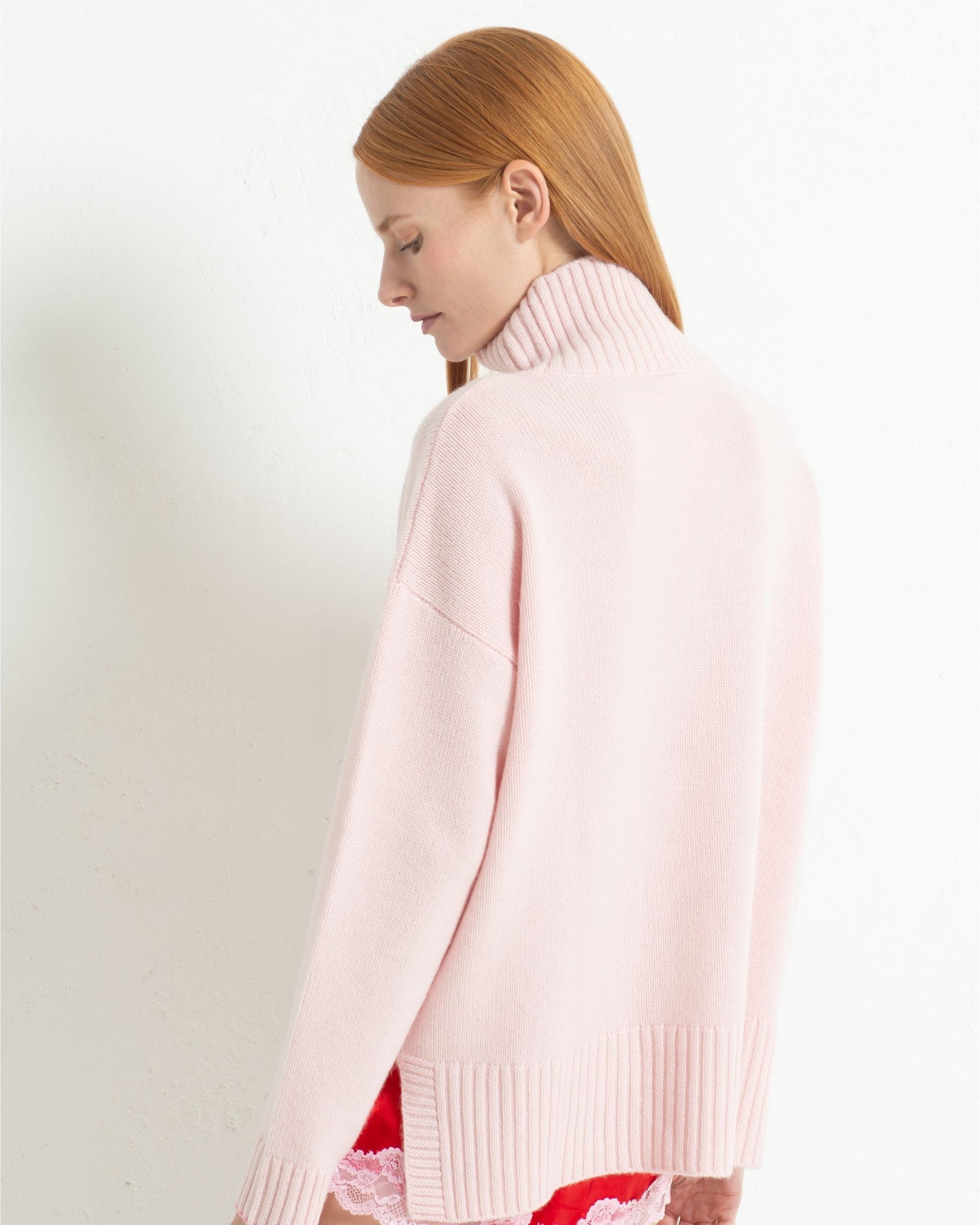 Cashmere Funnel Sweater Blush Pink