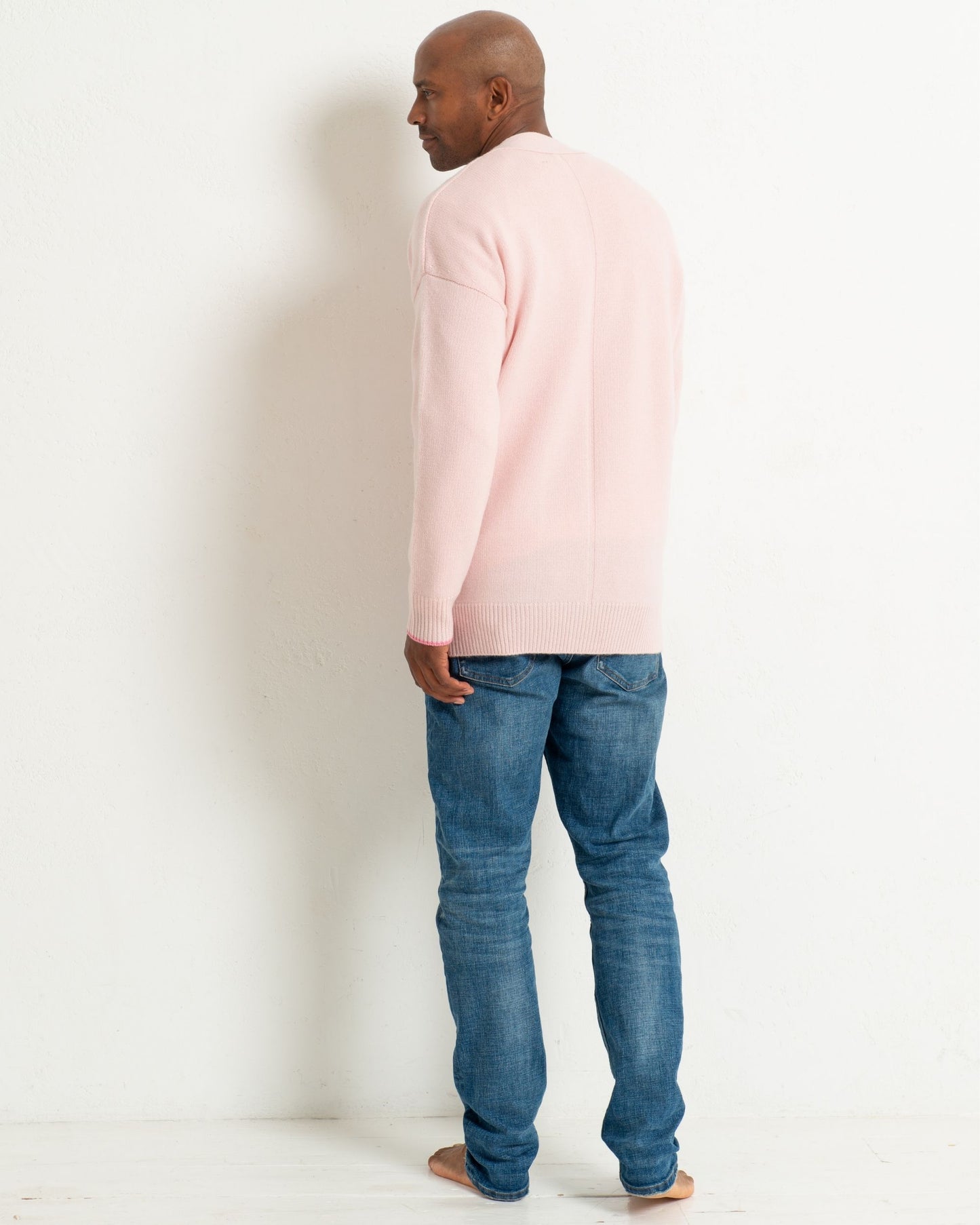 Men's Cashmere Boyfriend Cardigan Blush Pink