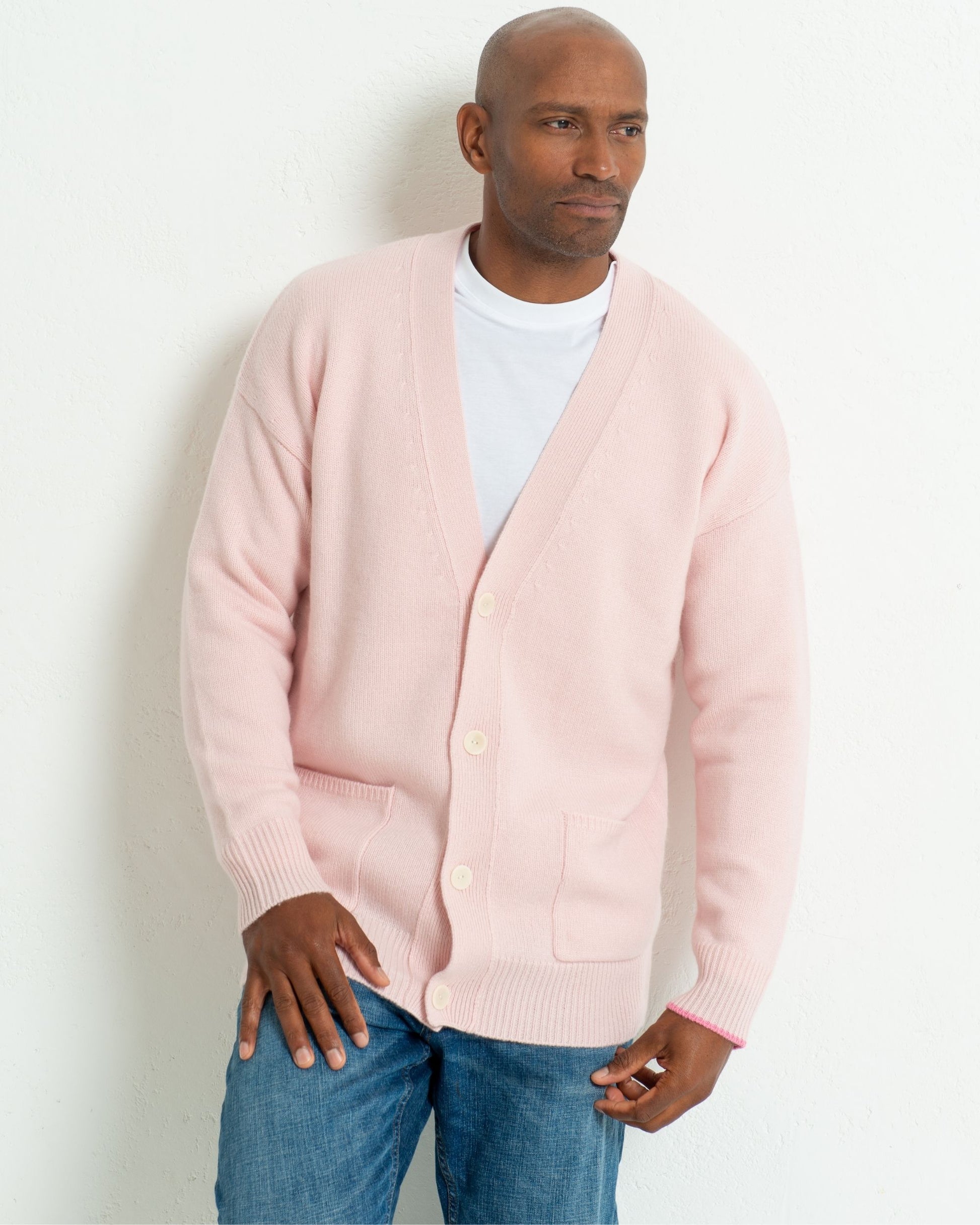 Men's Cashmere Boyfriend Cardigan Blush Pink