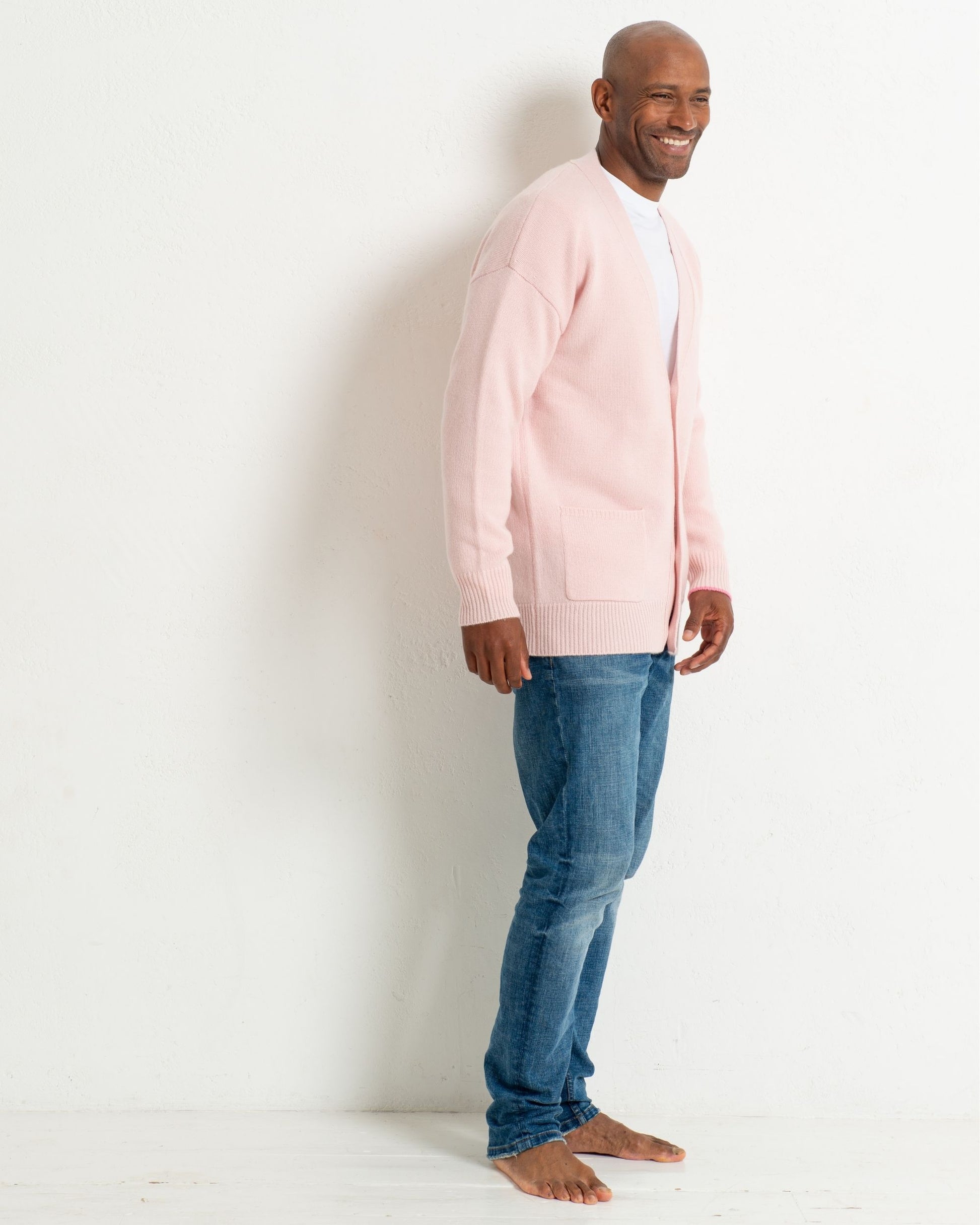 Men's Cashmere Boyfriend Cardigan Blush Pink