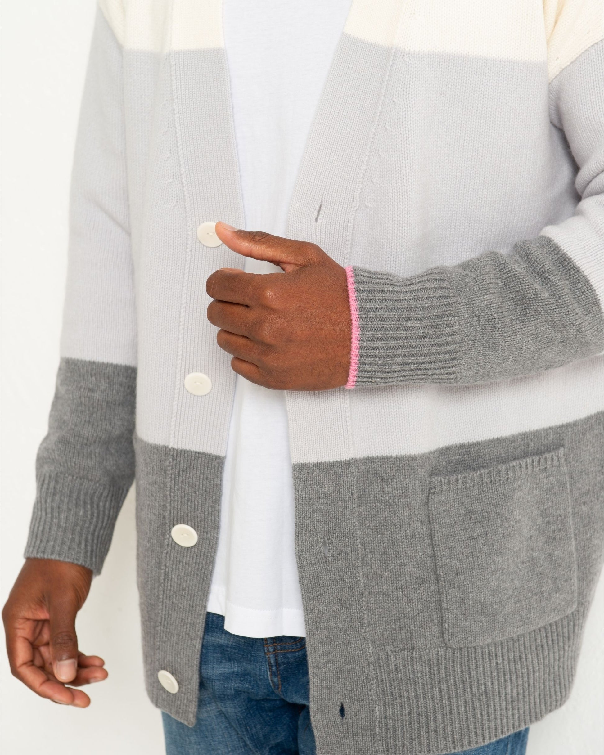 Men's Cashmere Boyfriend Cardigan Colour Block