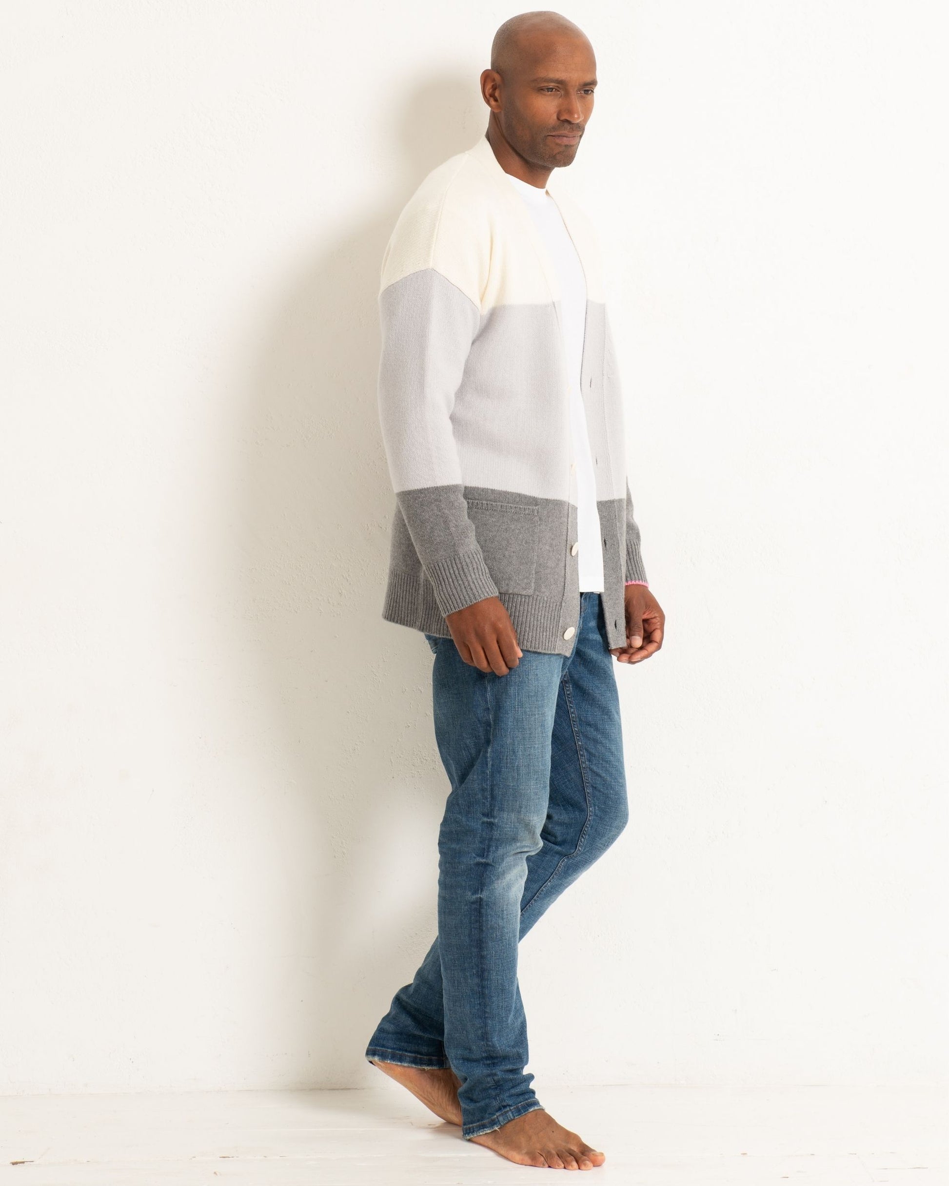 Men's Cashmere Boyfriend Cardigan Colour Block