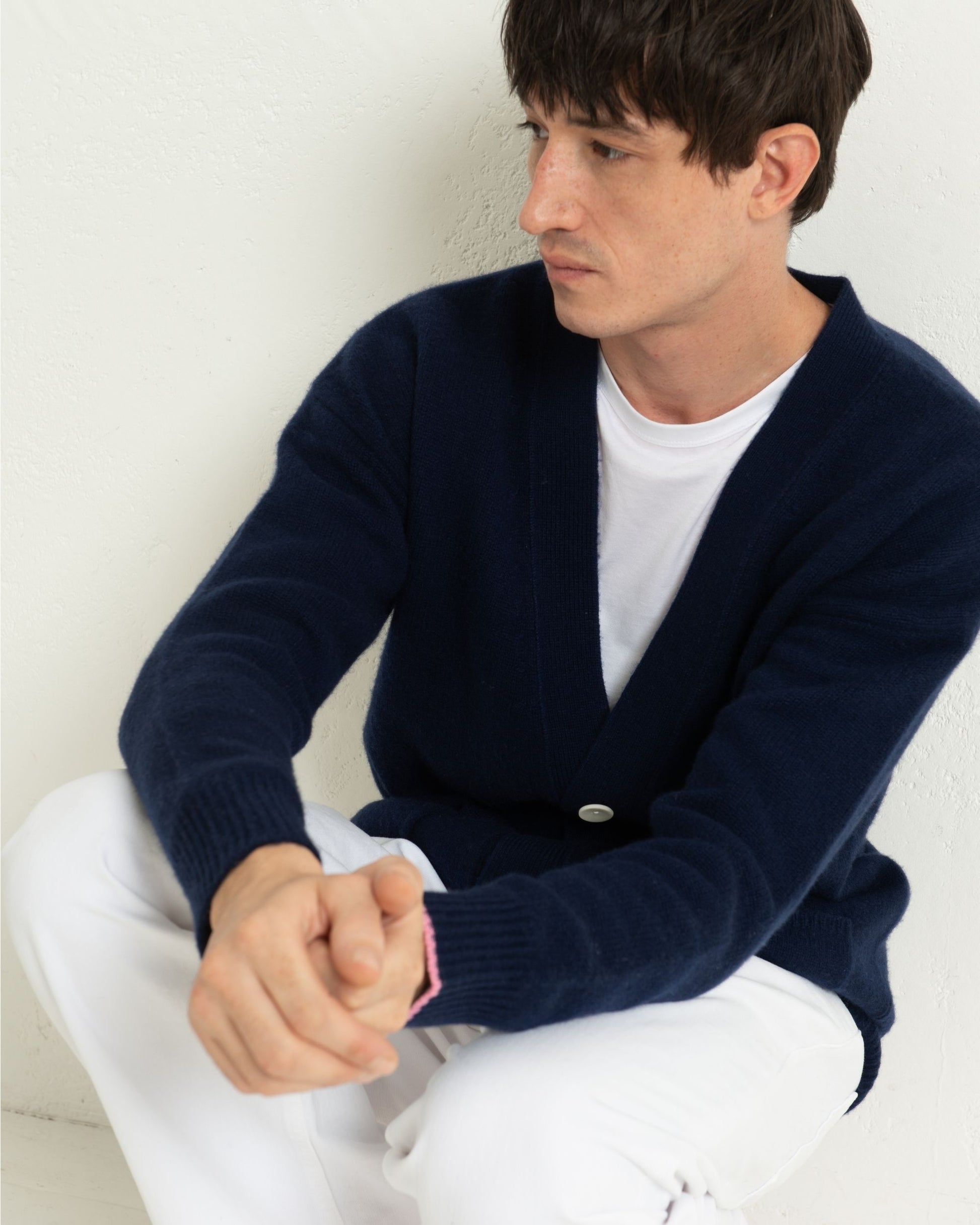 Mens Cashmere Boyfriend Cardigan Midnight Blue