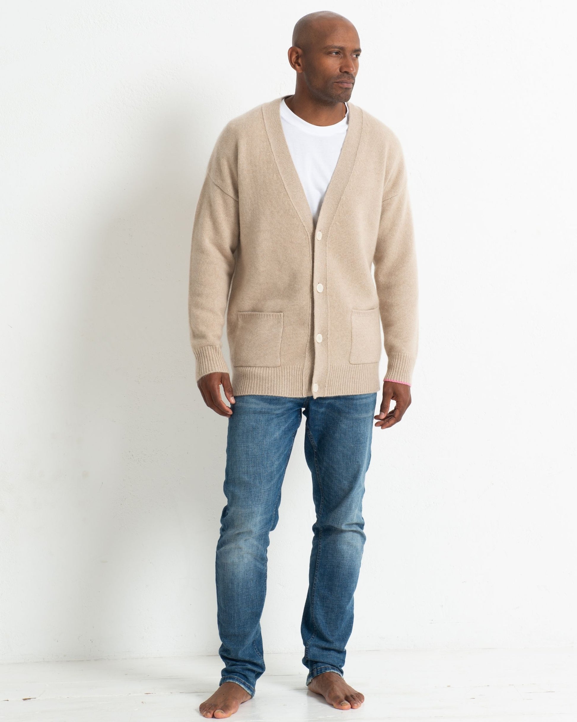 Men's Cashmere Boyfriend Cardigan Sand