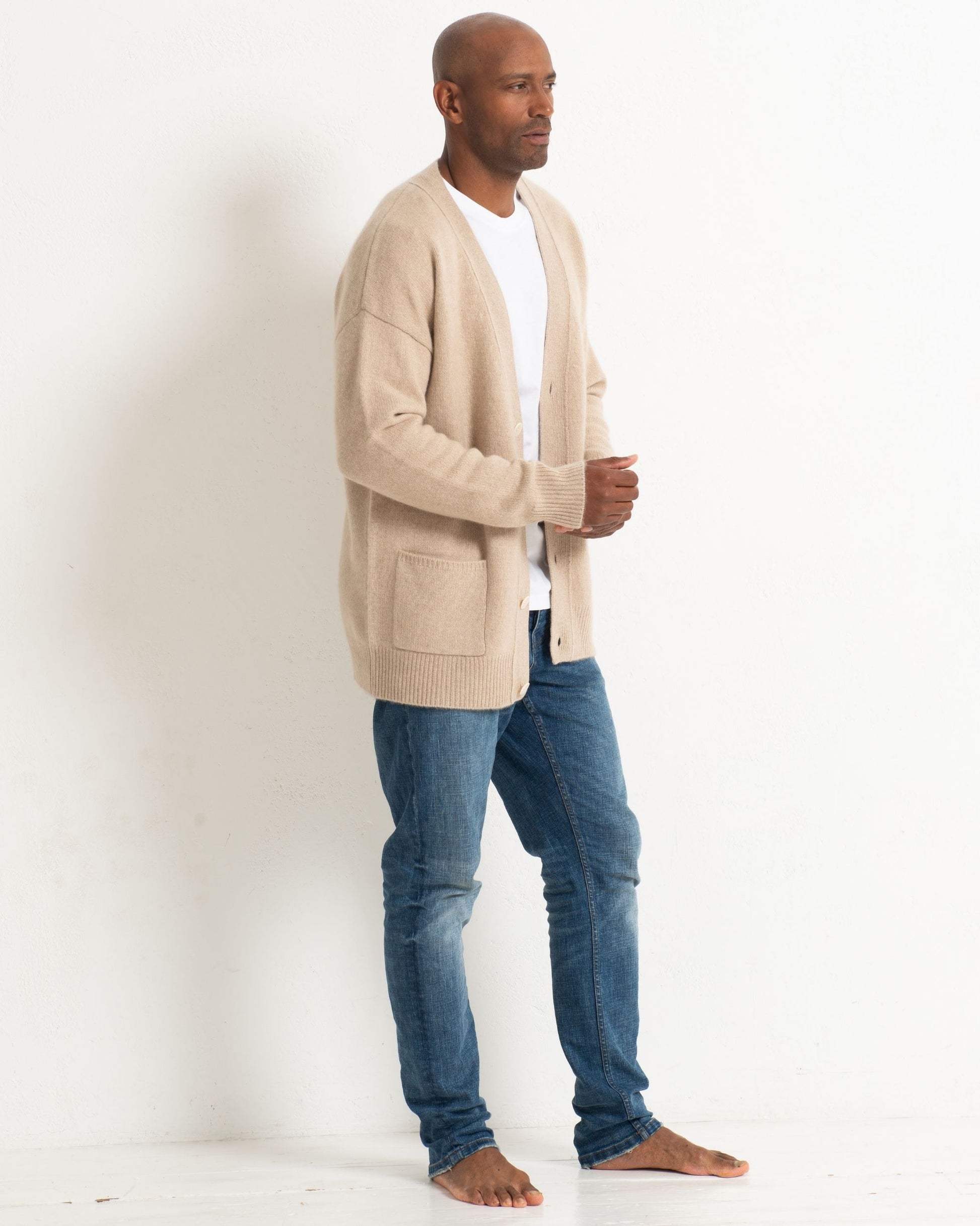 Men's Cashmere Boyfriend Cardigan Sand