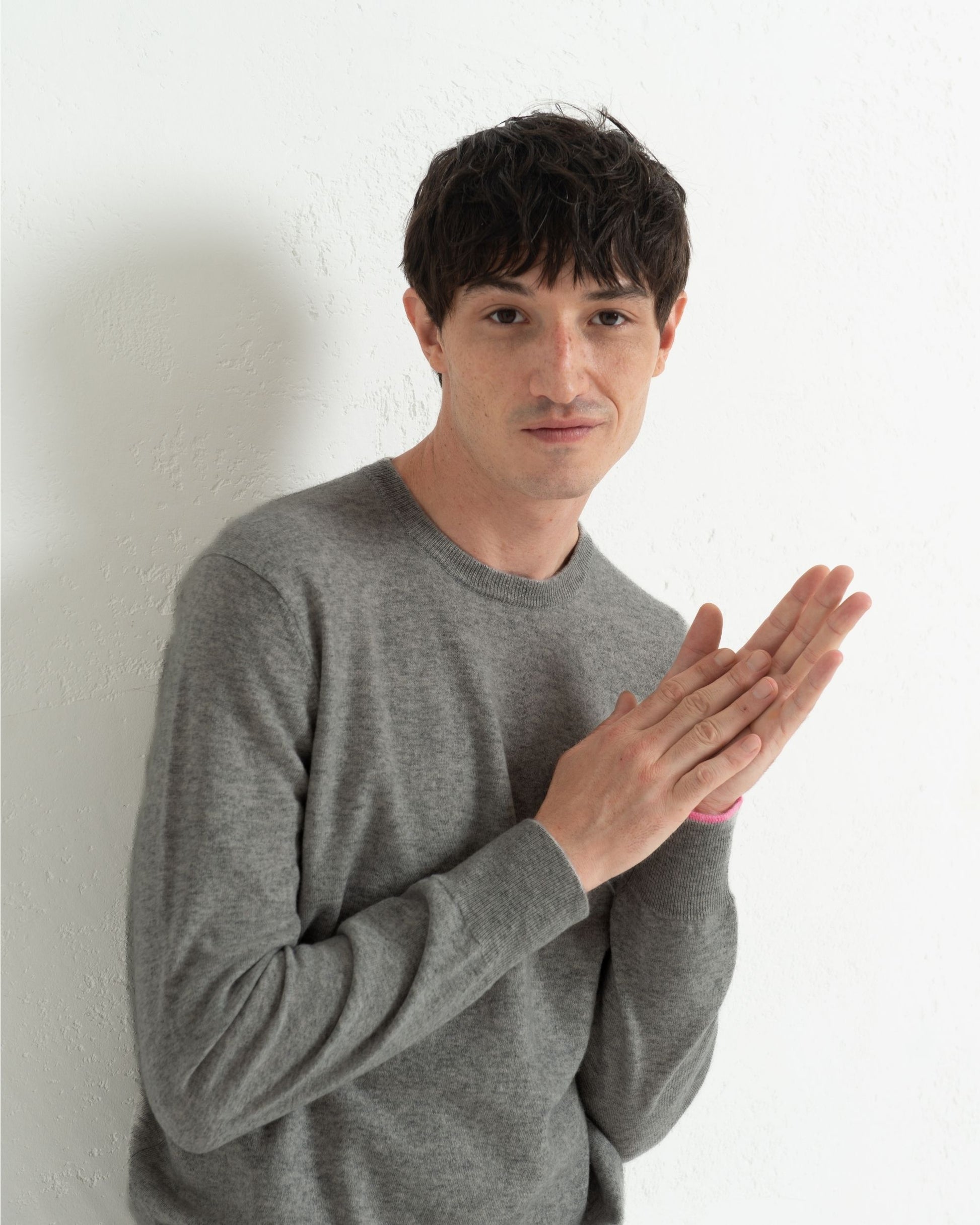 Mens Cashmere Boyfriend Crew Sweatshirt Slate Grey