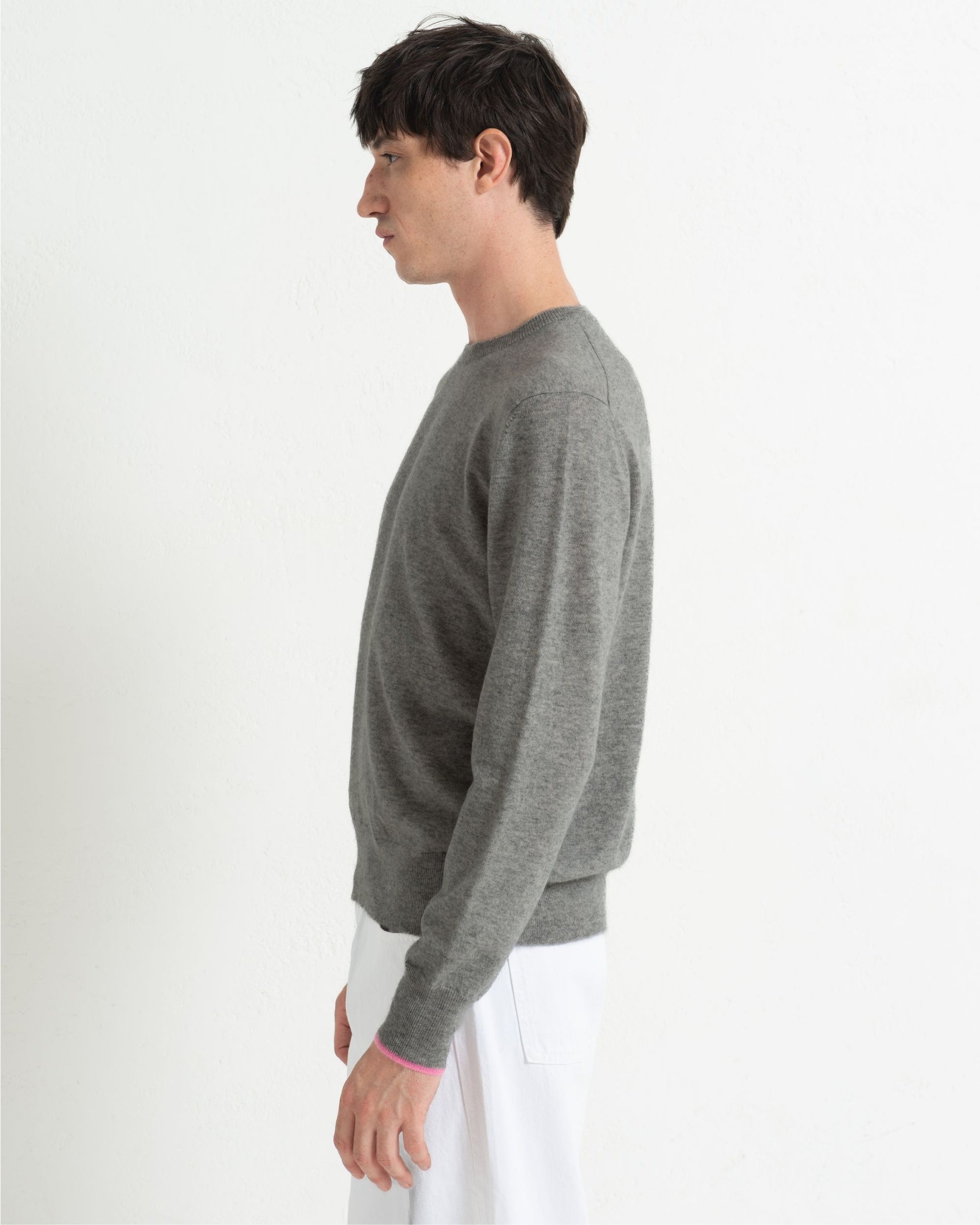 Mens Cashmere Boyfriend Crew Sweatshirt Slate Grey