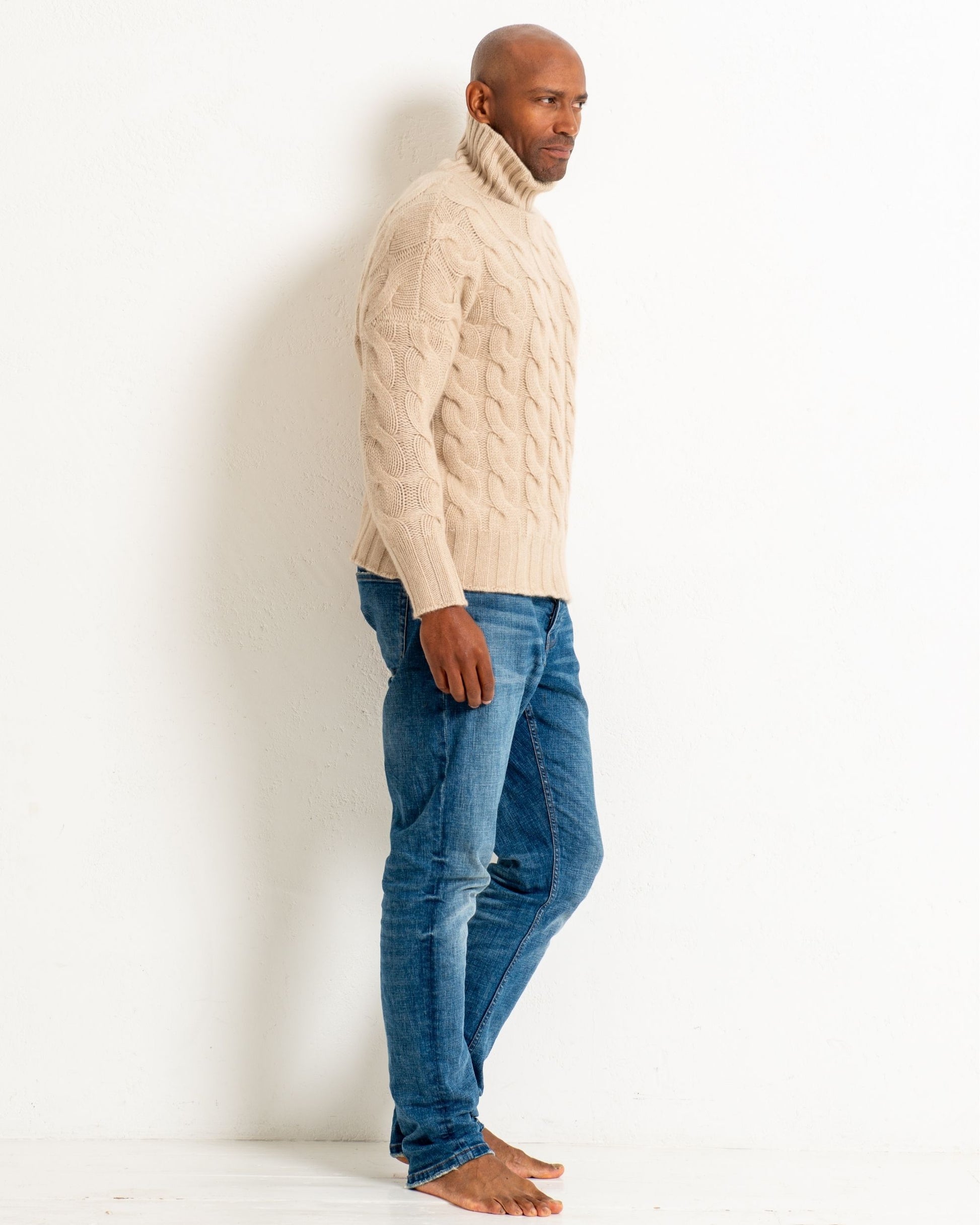 Men's Cashmere Cable Sweater Sand