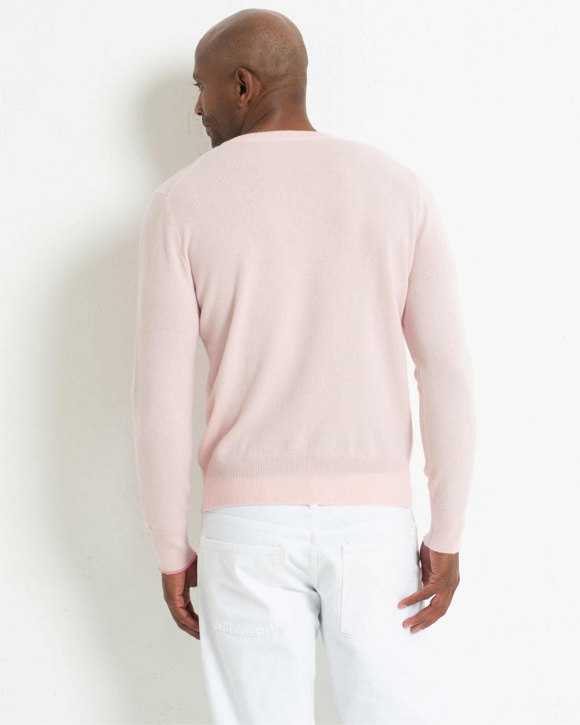 Men's Cashmere Boyfriend Crew Sweater Blush Pink