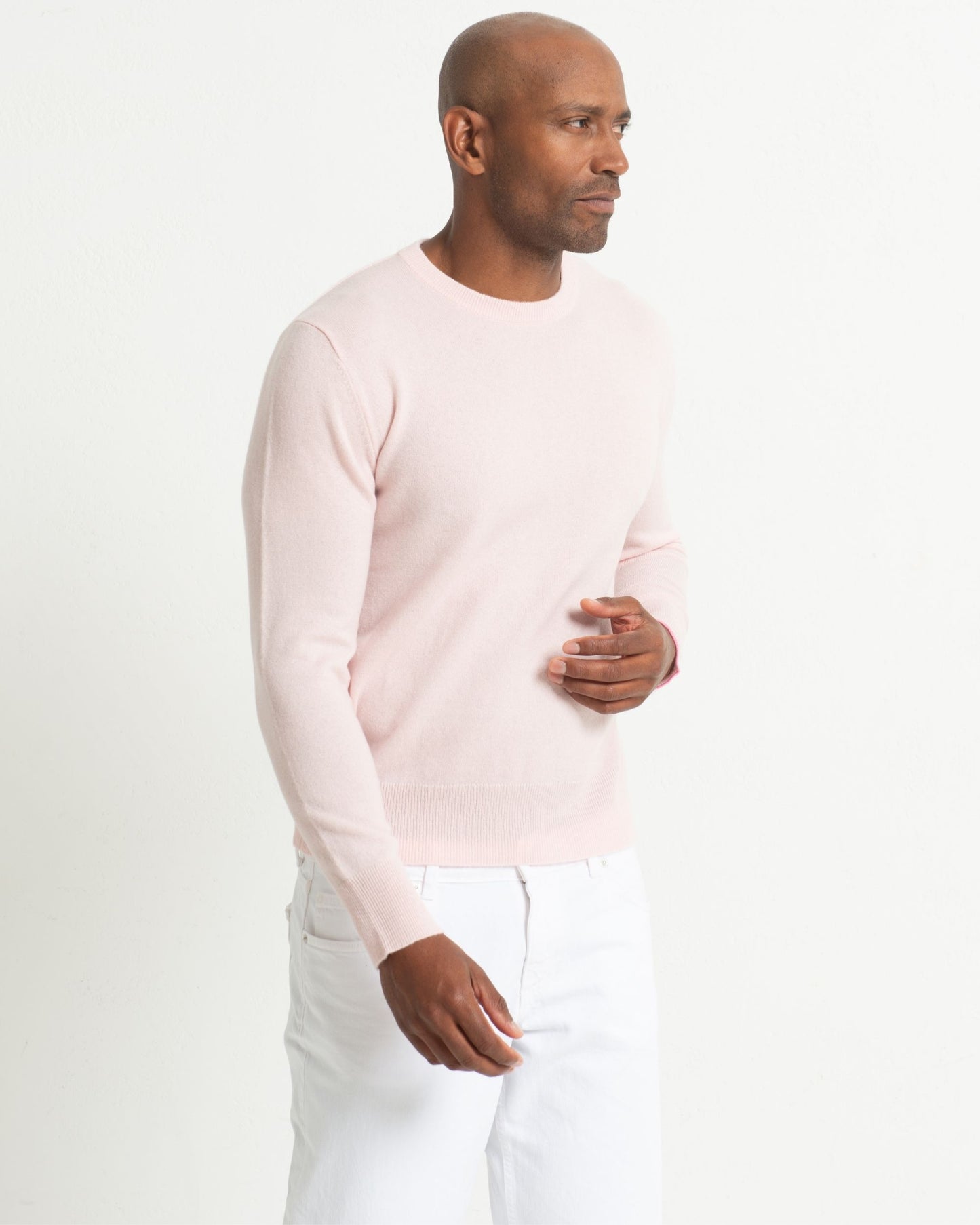 Men's Cashmere Boyfriend Crew Sweater Blush Pink