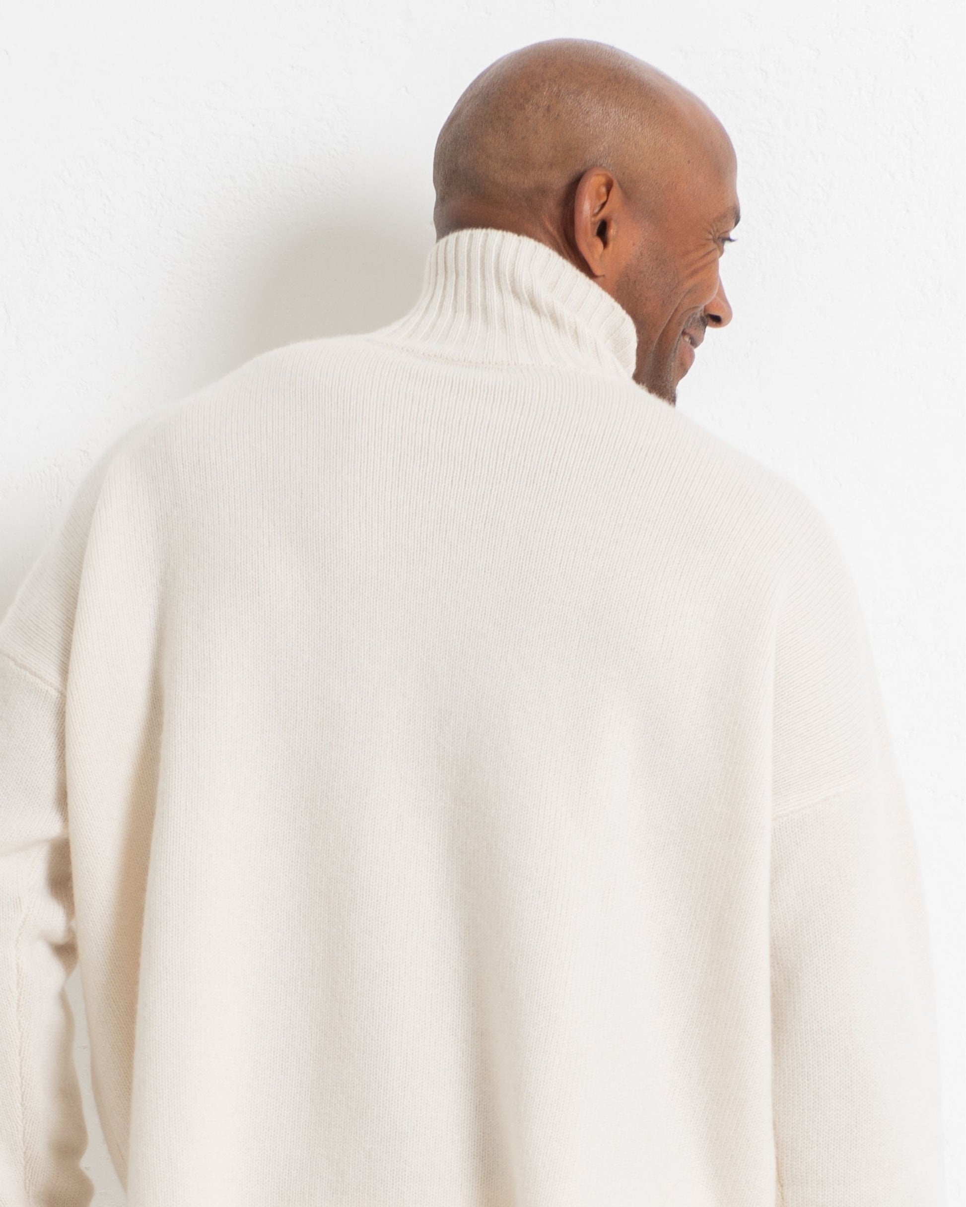 Men's Cashmere Funnel Sweater Chalk White