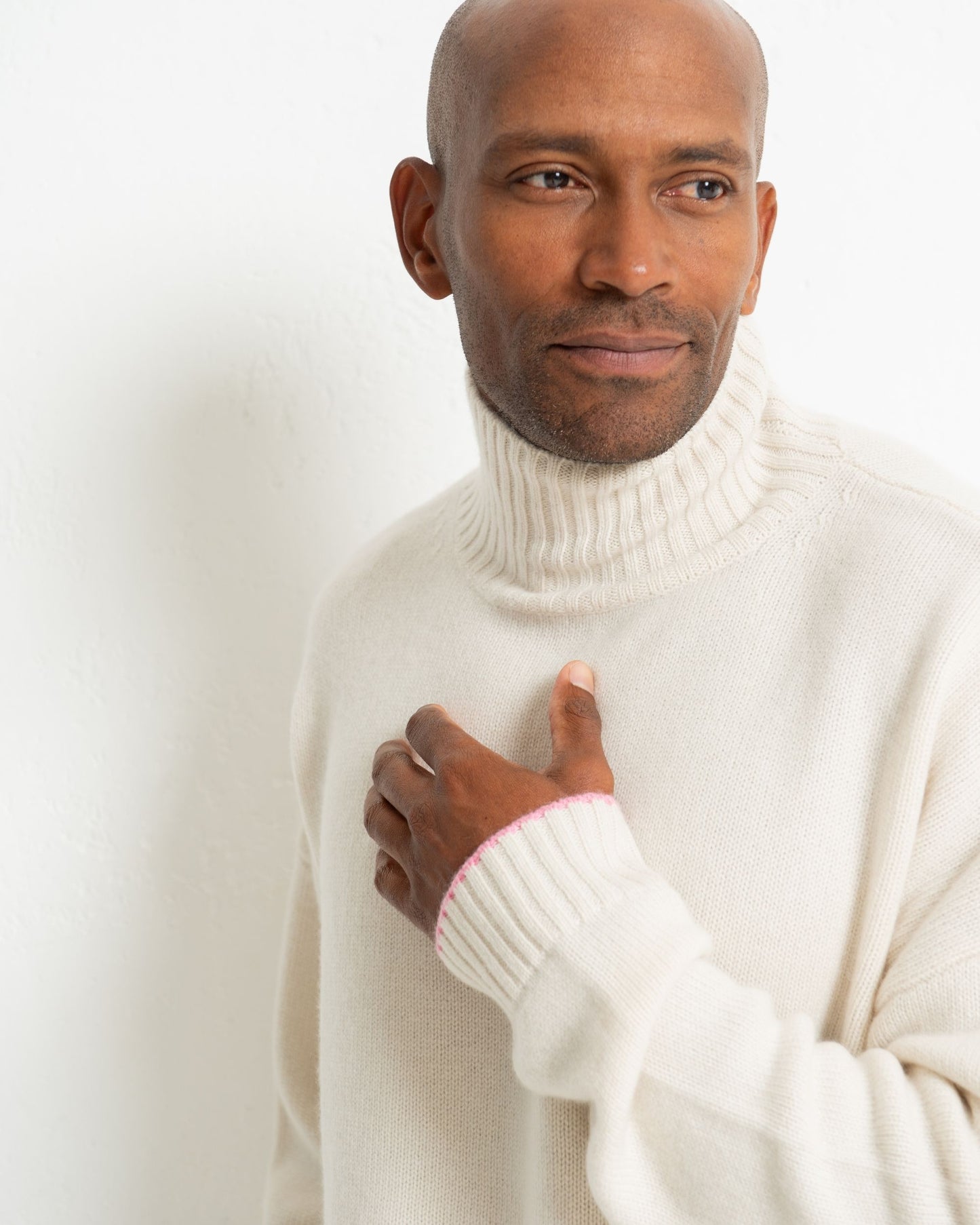 Men's Cashmere Funnel Sweater Chalk White