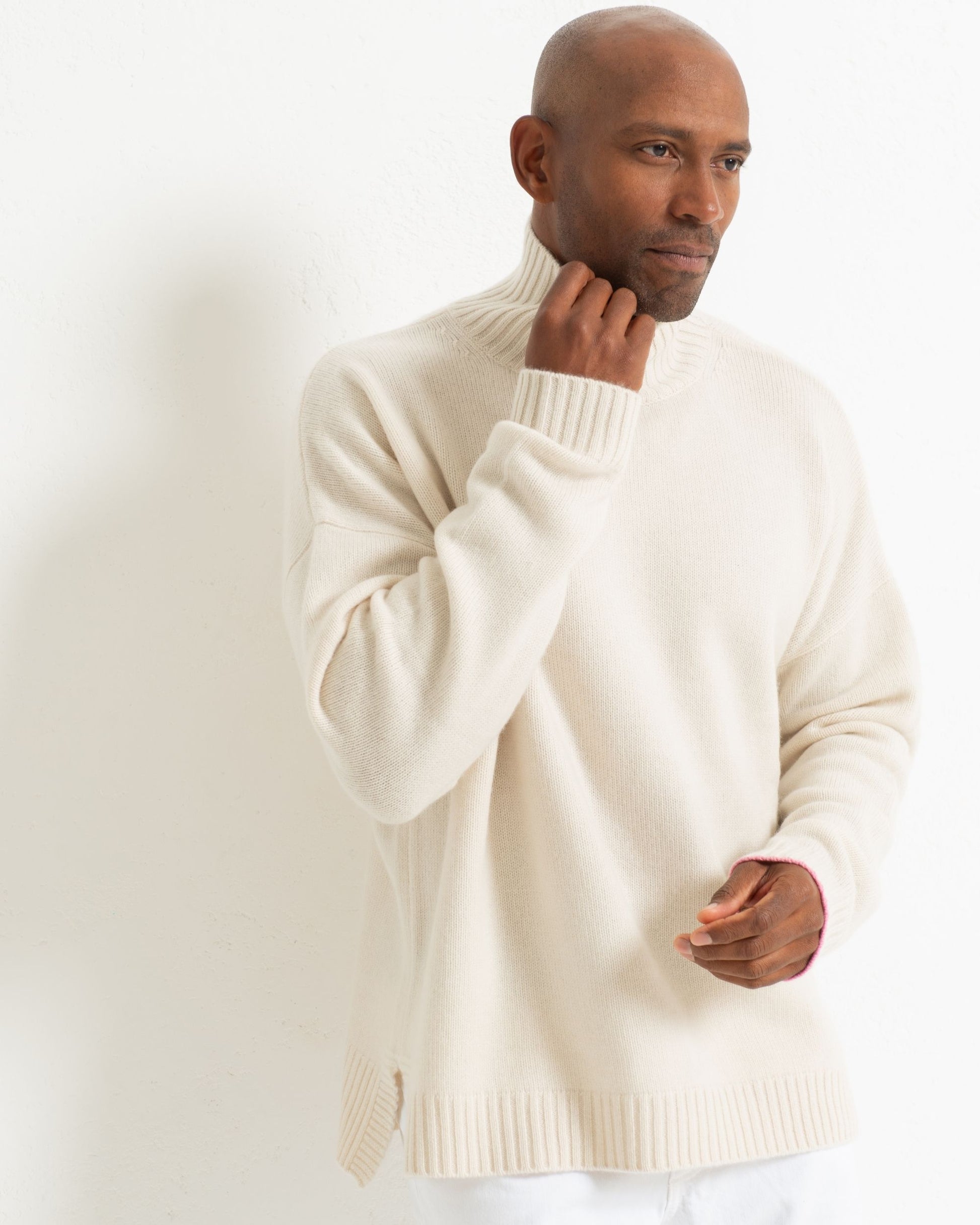 Men's Cashmere Funnel Sweater Chalk White