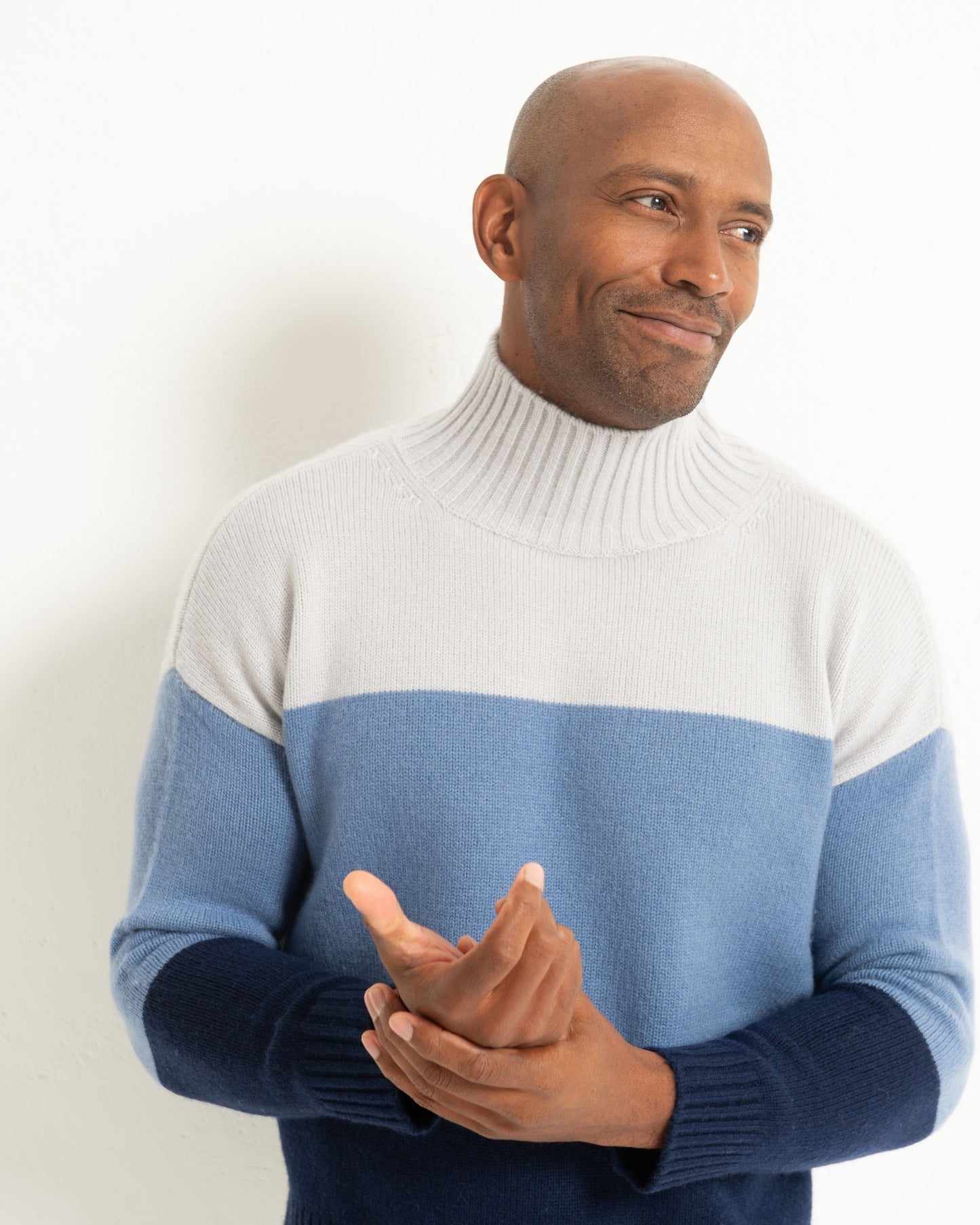 Men's Cashmere Funnel Sweater Colour Block