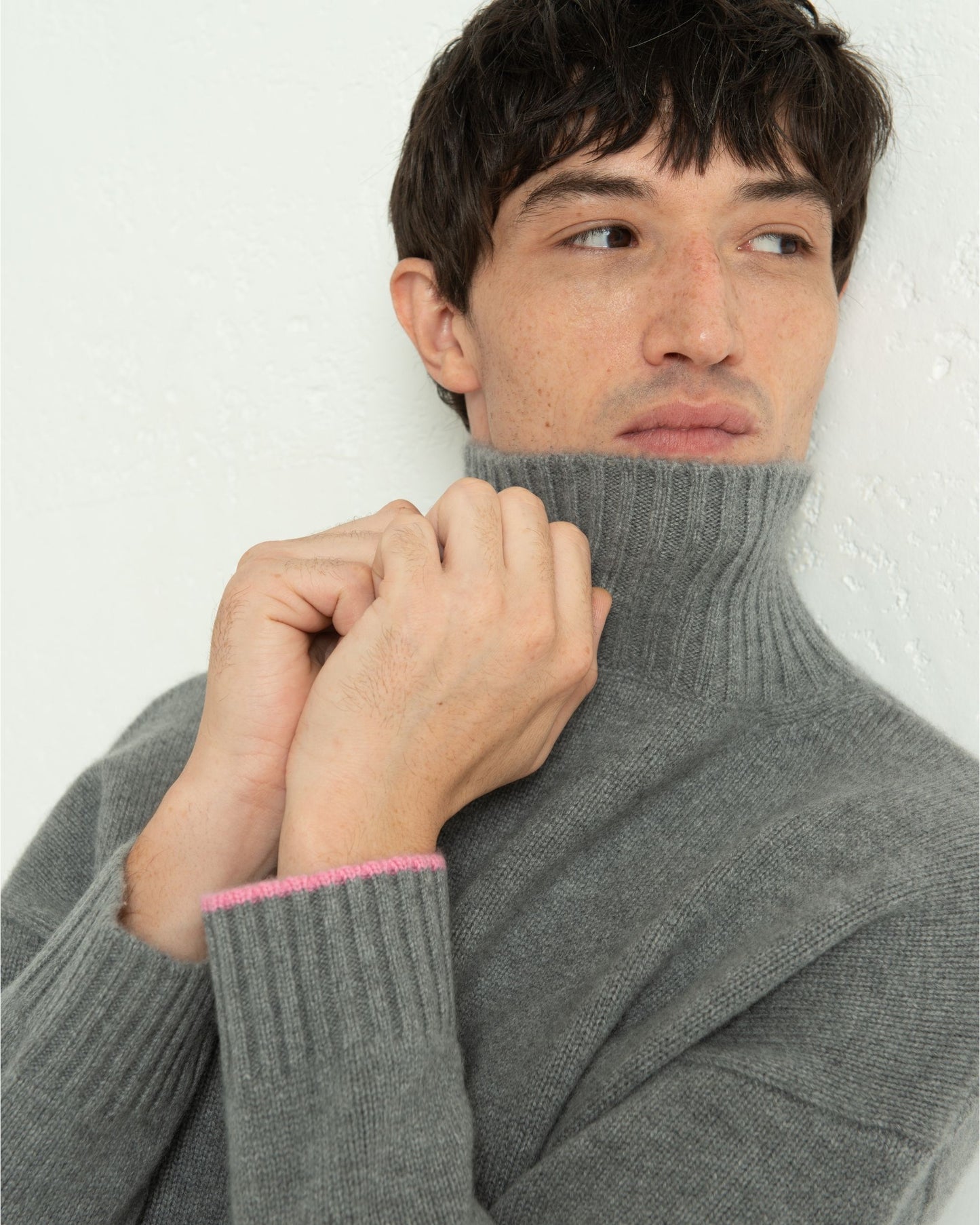 Mens Cashmere Funnel Sweater Slate Grey