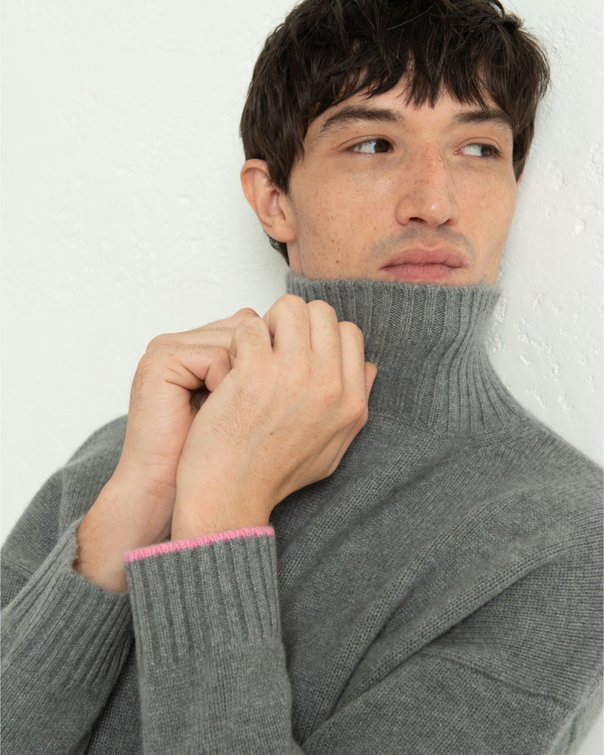 Mens Cashmere Funnel Sweater Slate Grey